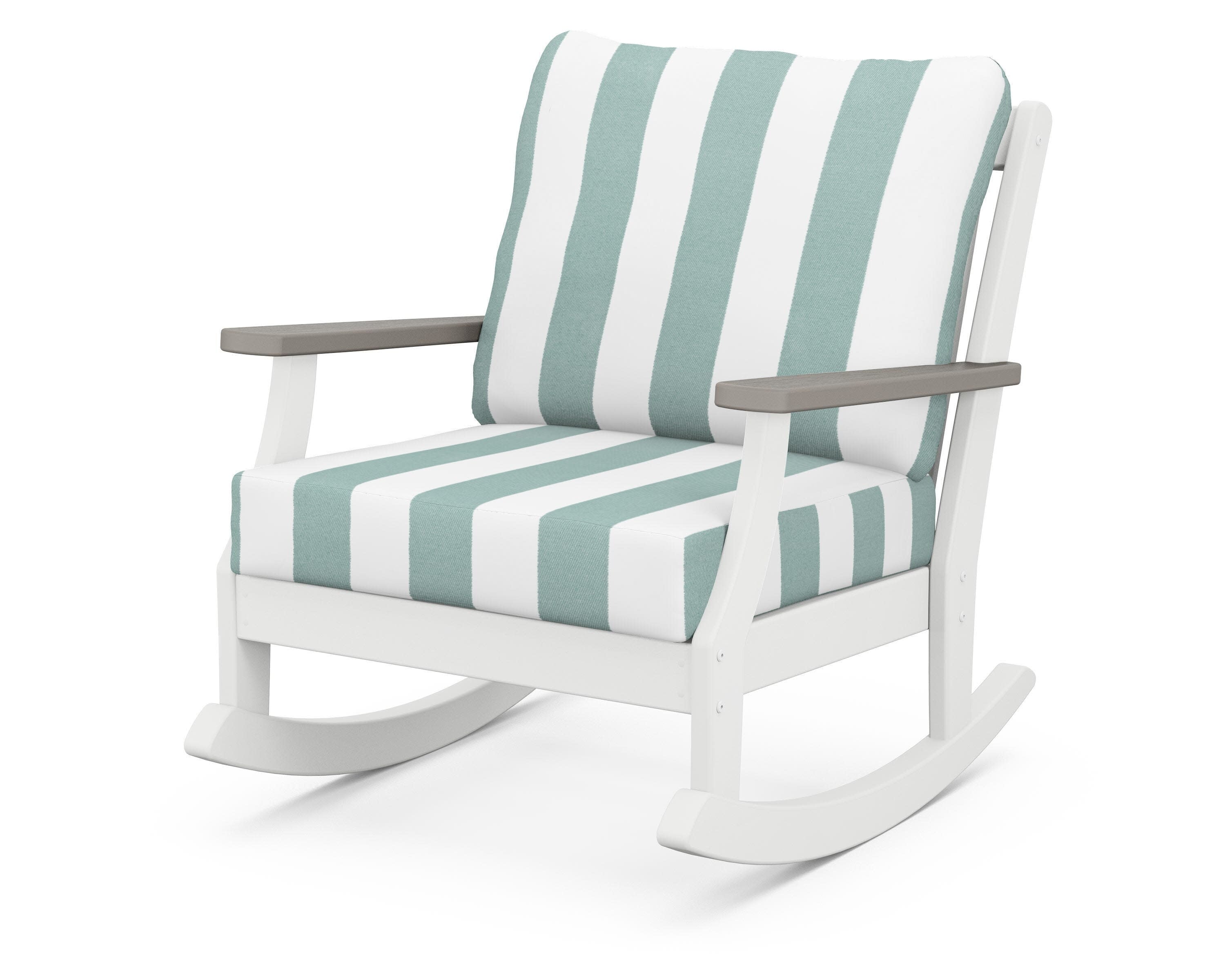Braxton Deep Seating Rocking Chair in White / Driftwood / Cabana Stripe Glacier Spa