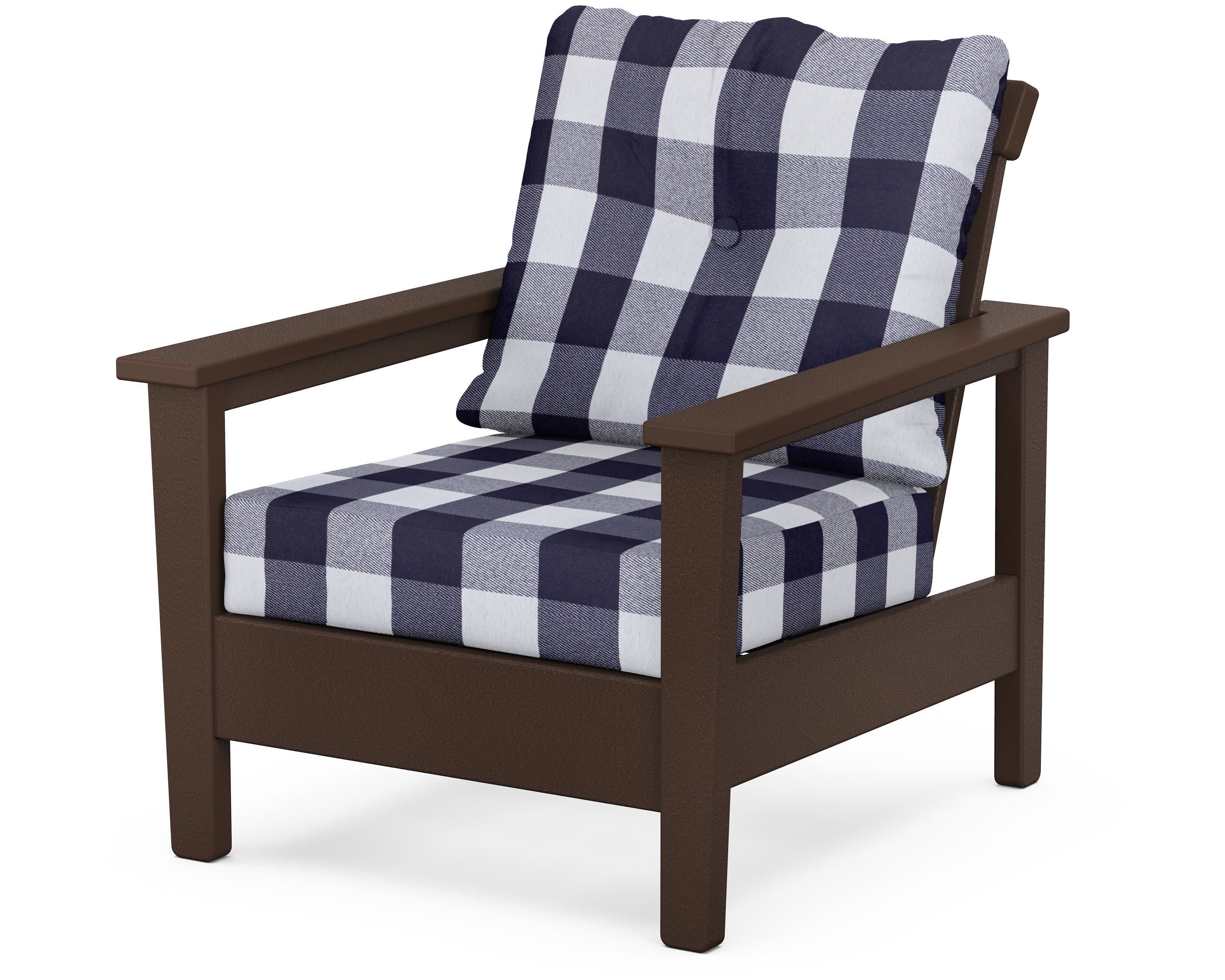 Prescott Deep Seating Chair in Mahogany / Buffalo Plaid Navy