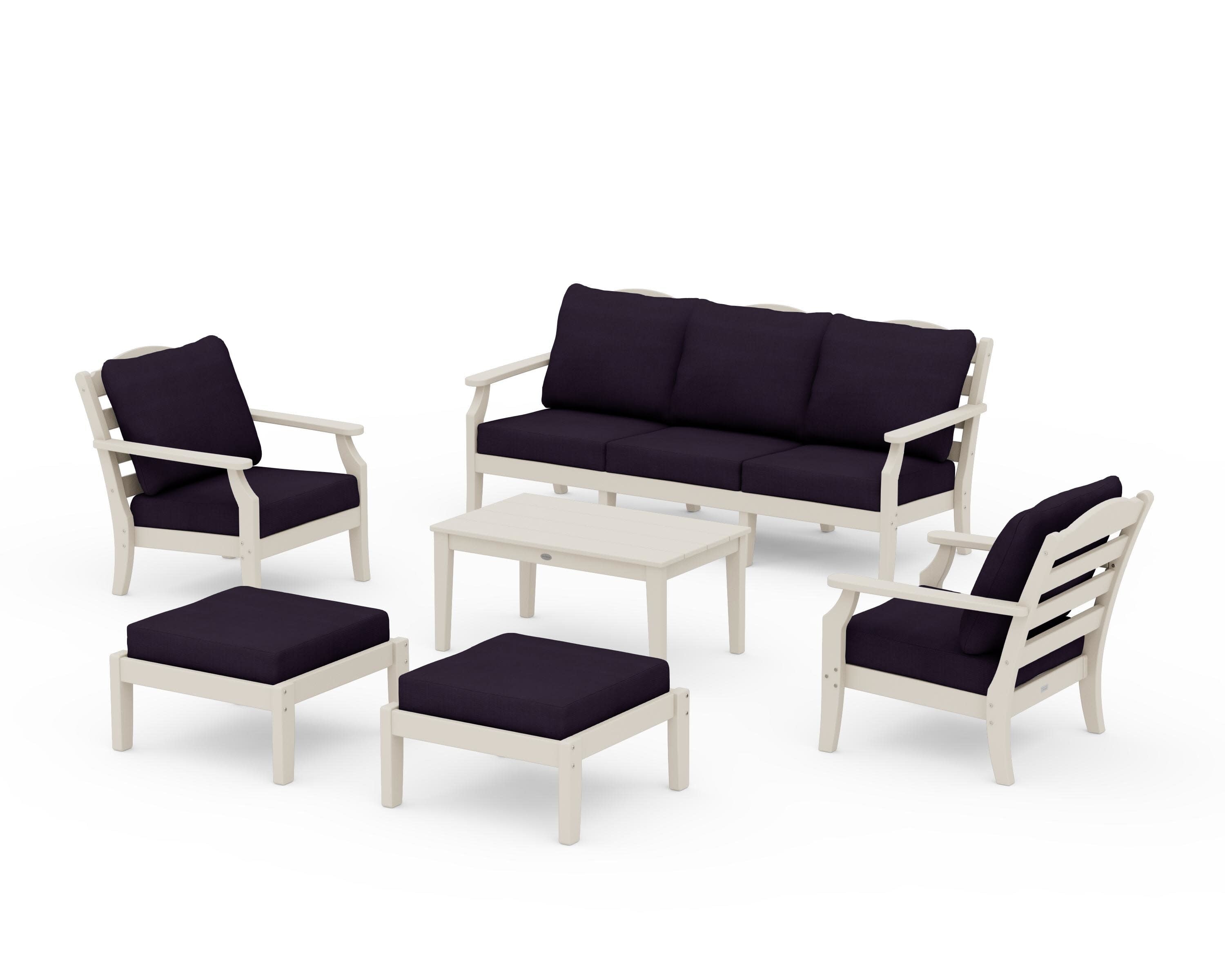 Savannah 6-Piece Lounge Sofa Set in Sand / Navy Linen