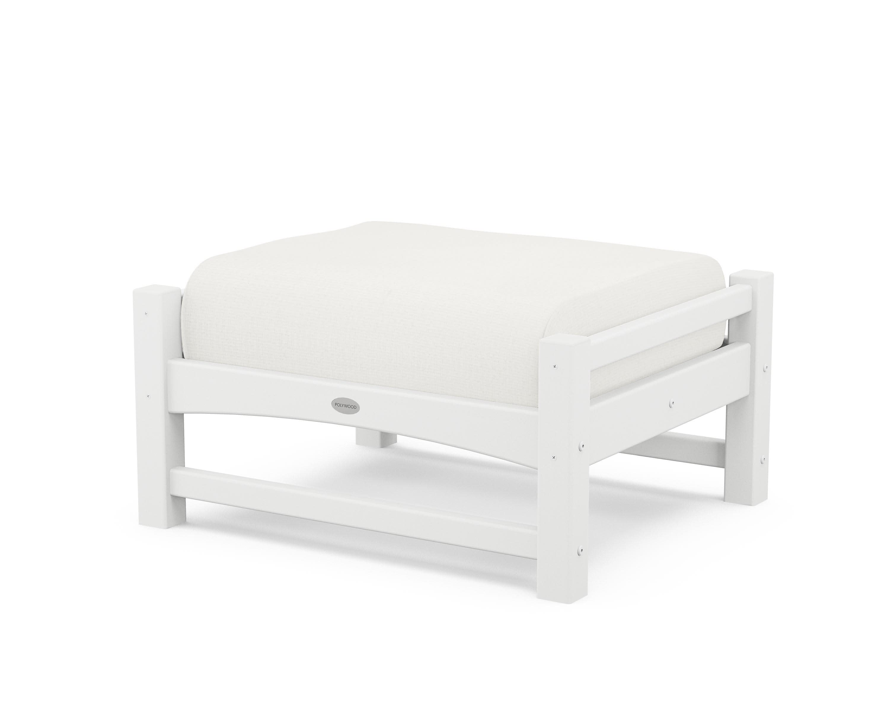 Club Ottoman in White / Natural Linen