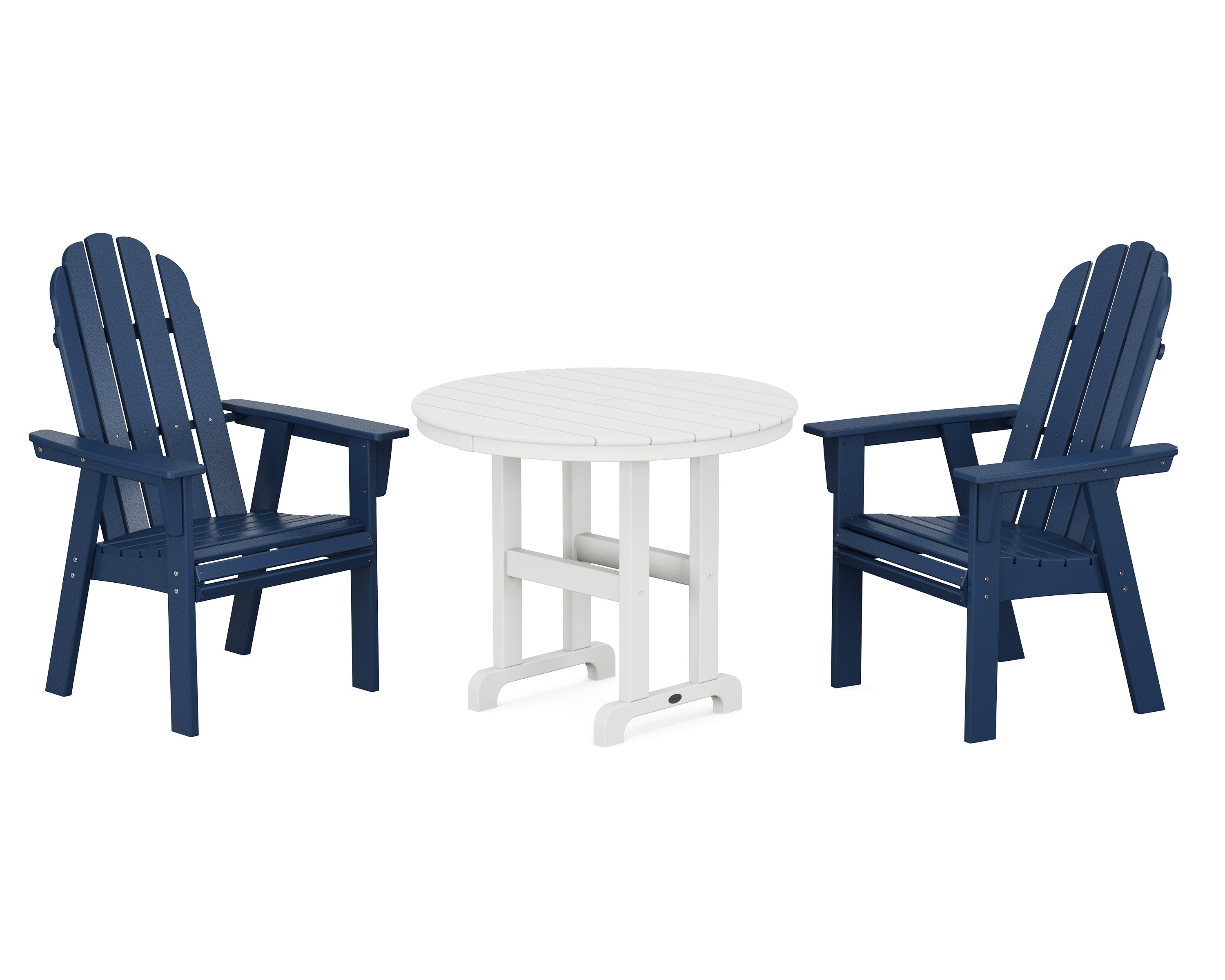Vineyard Adirondack 3-Piece Round Dining Set in Navy / White