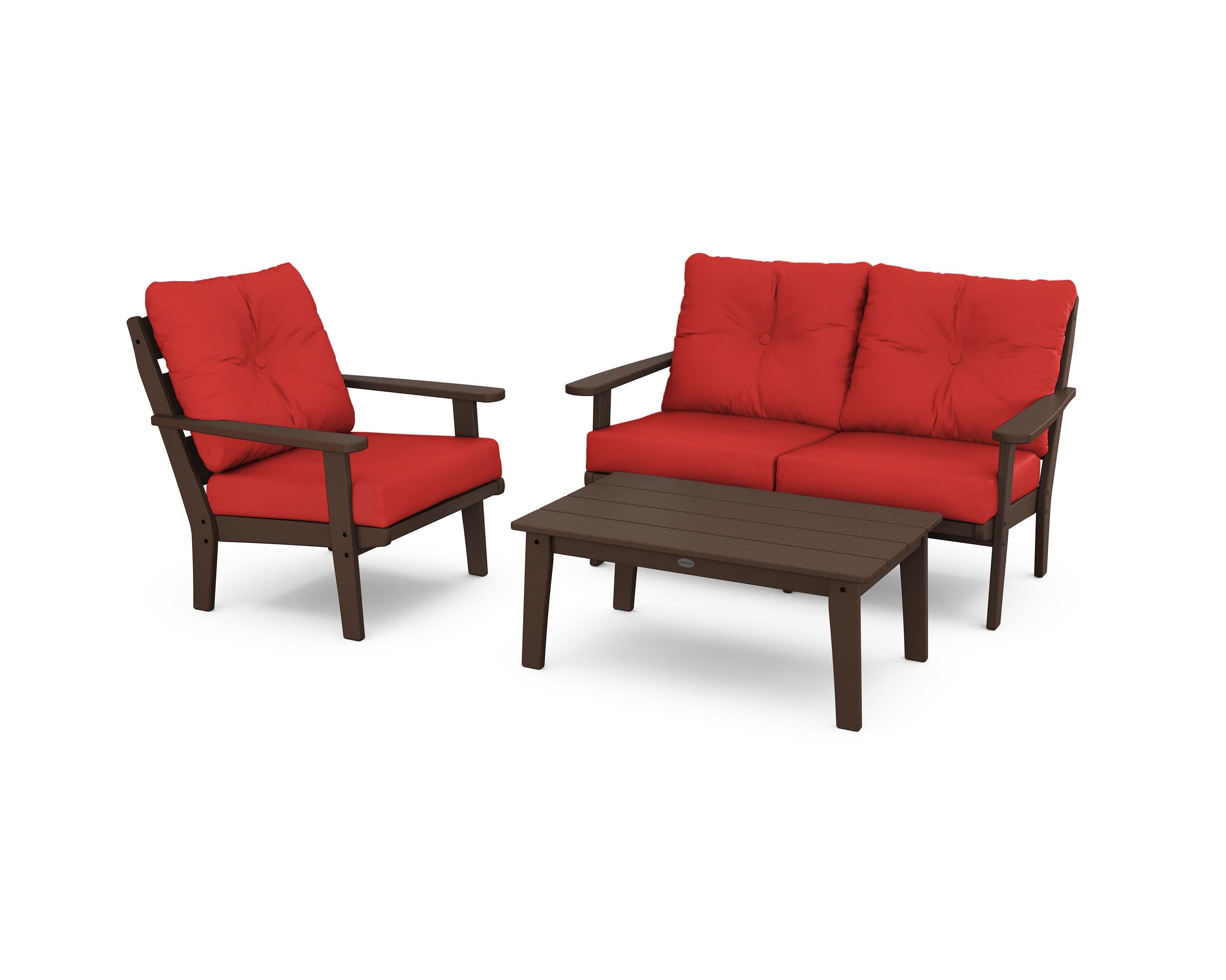 Lakeside 3-Piece Deep Seating Set in Mahogany / Crimson Linen