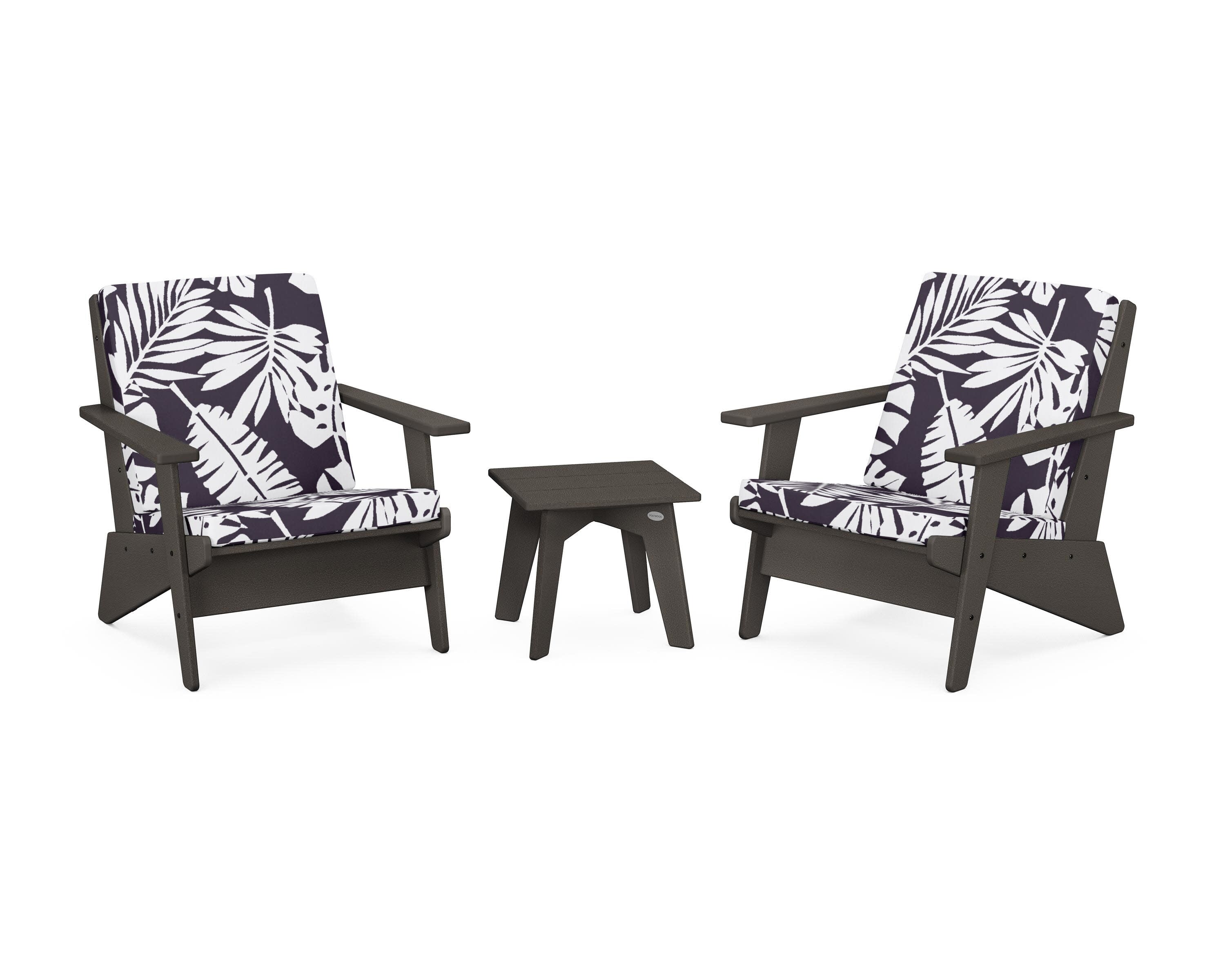 Riviera Modern Lounge 3-Piece Set in Vintage Coffee / Leaf Navy
