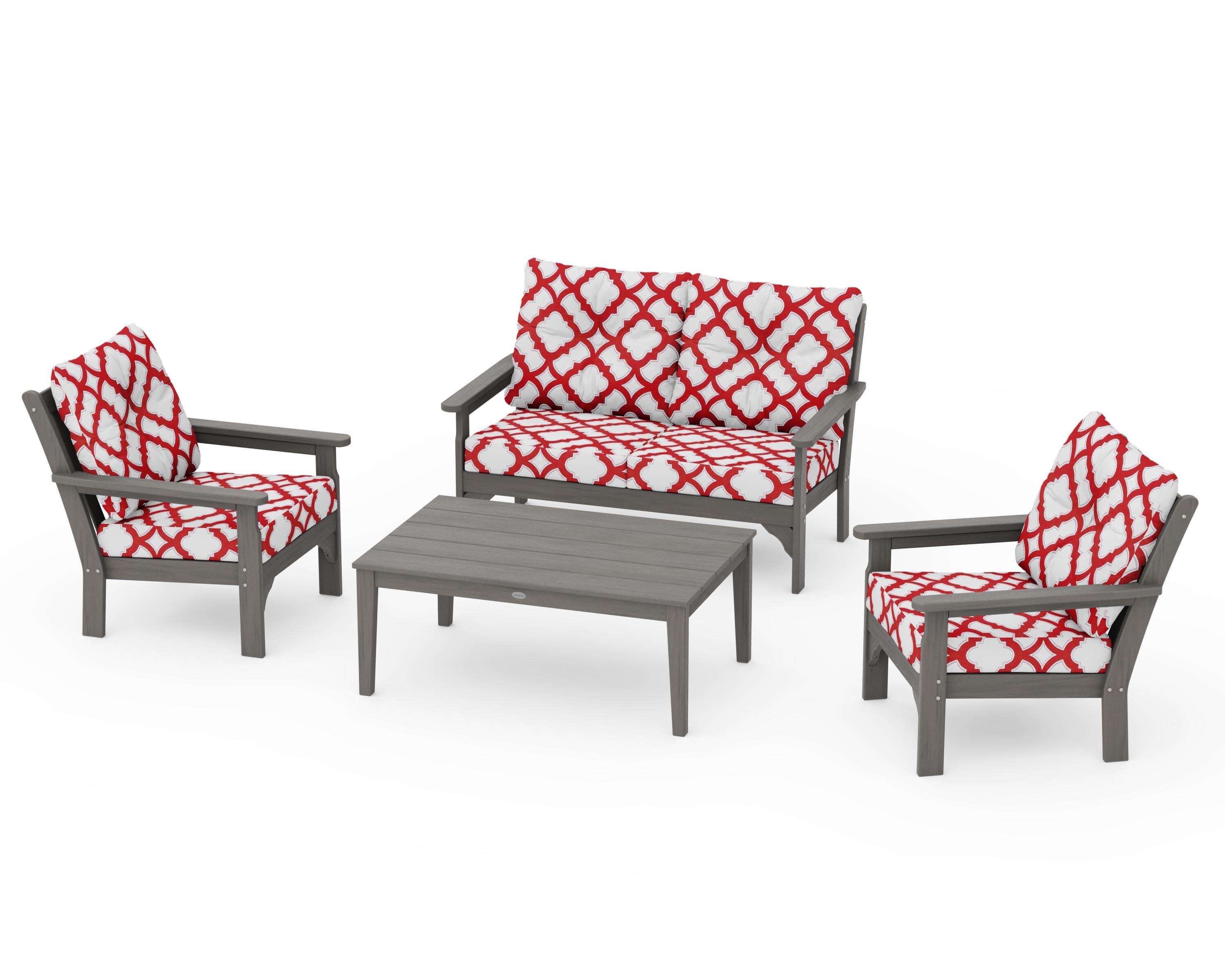 Vineyard 4-Piece Deep Seating Set in Driftwood / Trellis Crimson