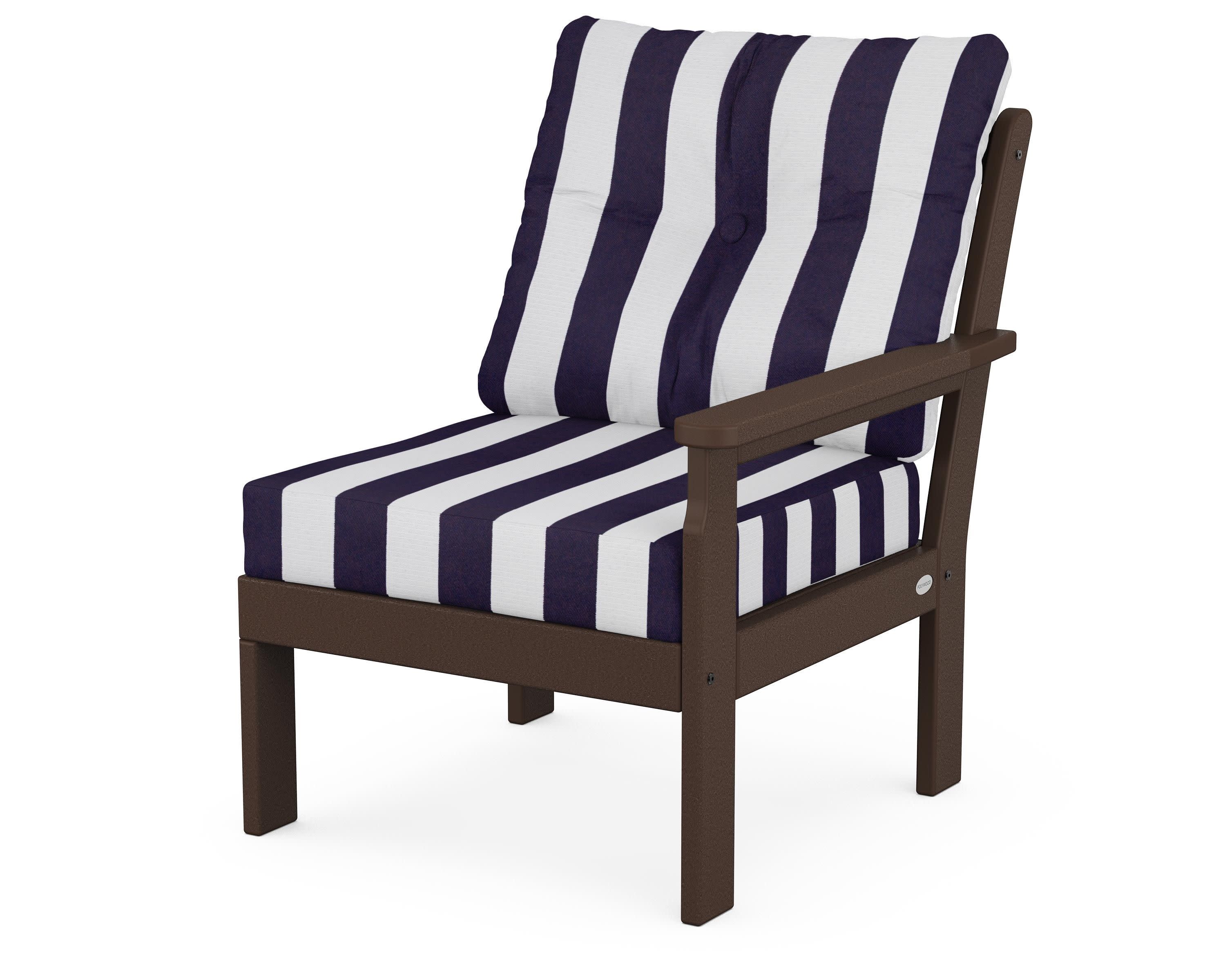 Vineyard Modular Right Arm Chair in Mahogany / Cabana Stripe Navy
