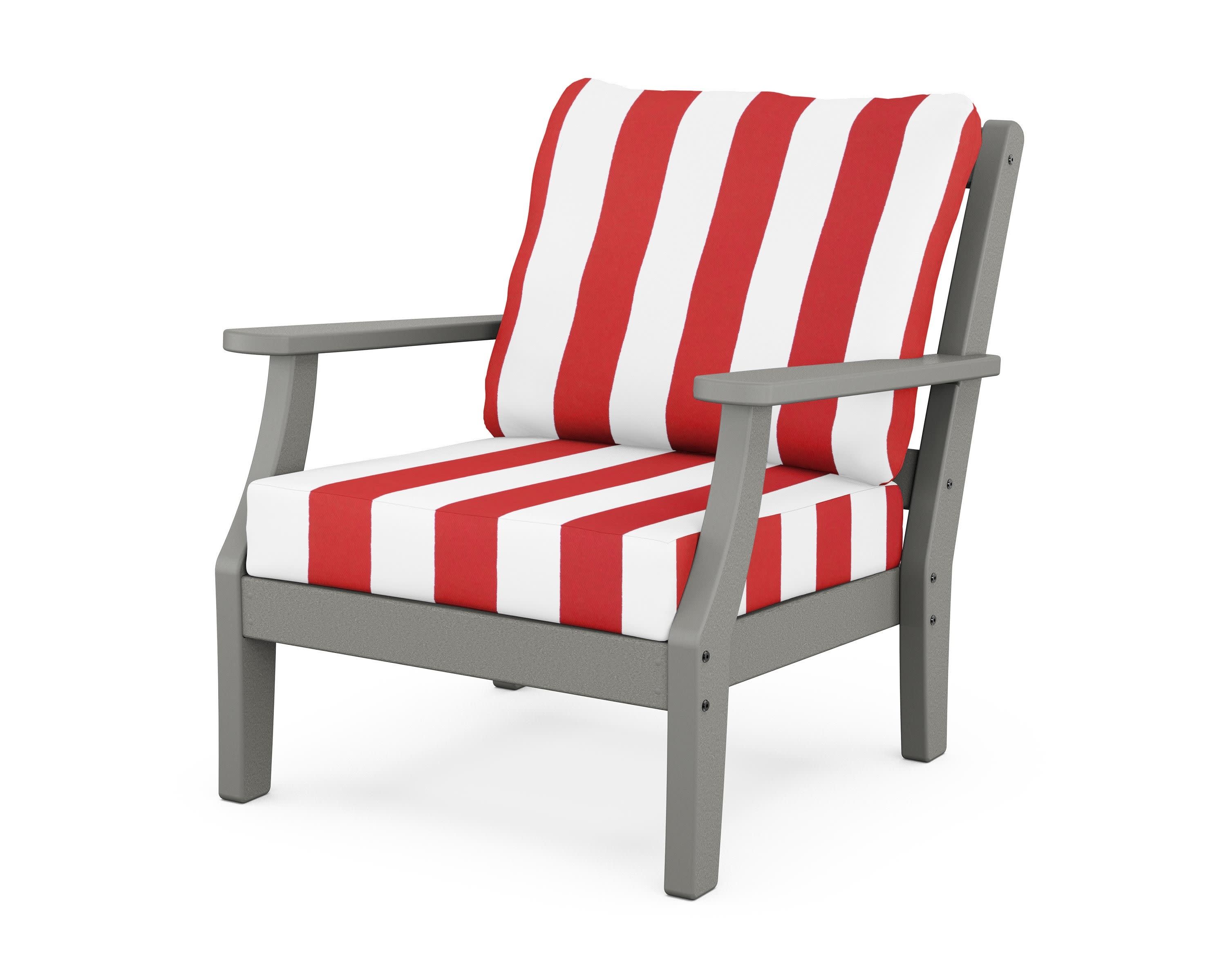 Chinoiserie Deep Seating Chair in Slate Grey / Cabana Stripe Crimson