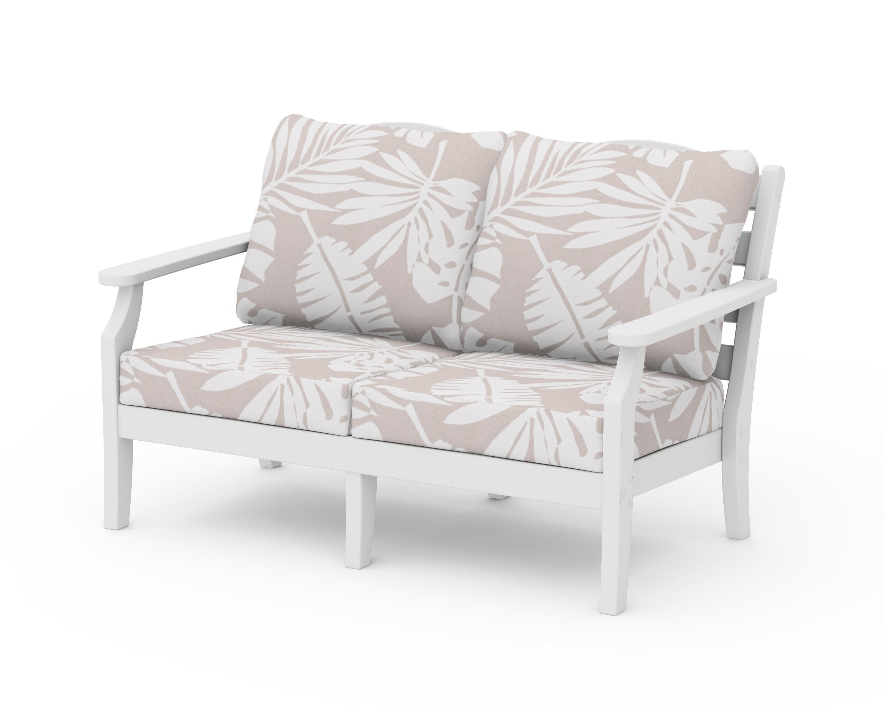 Savannah Deep Seating Loveseat in White / Leaf Dune Burlap