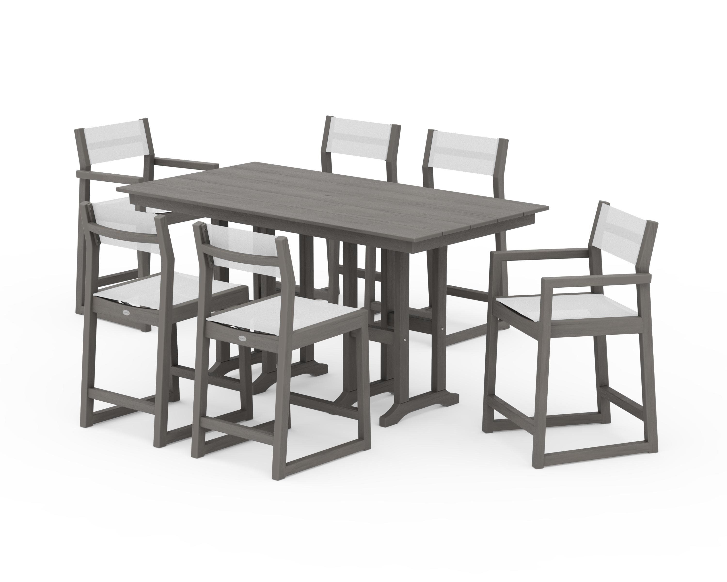 EDGE Sling 7-Piece Farmhouse Counter Set in Driftwood / White Sling