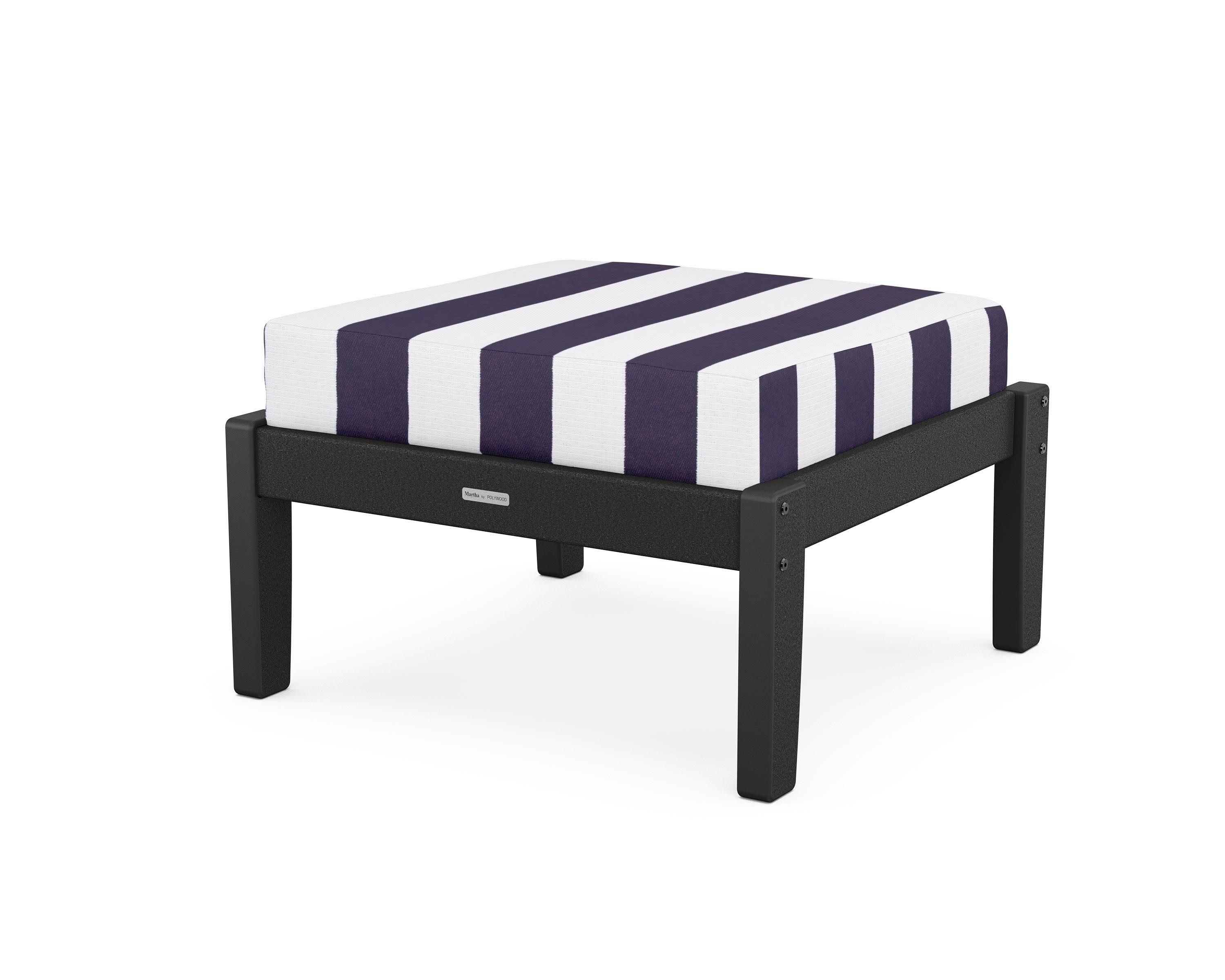 Chinoiserie Deep Seating Ottoman in Black / Cabana Stripe Navy