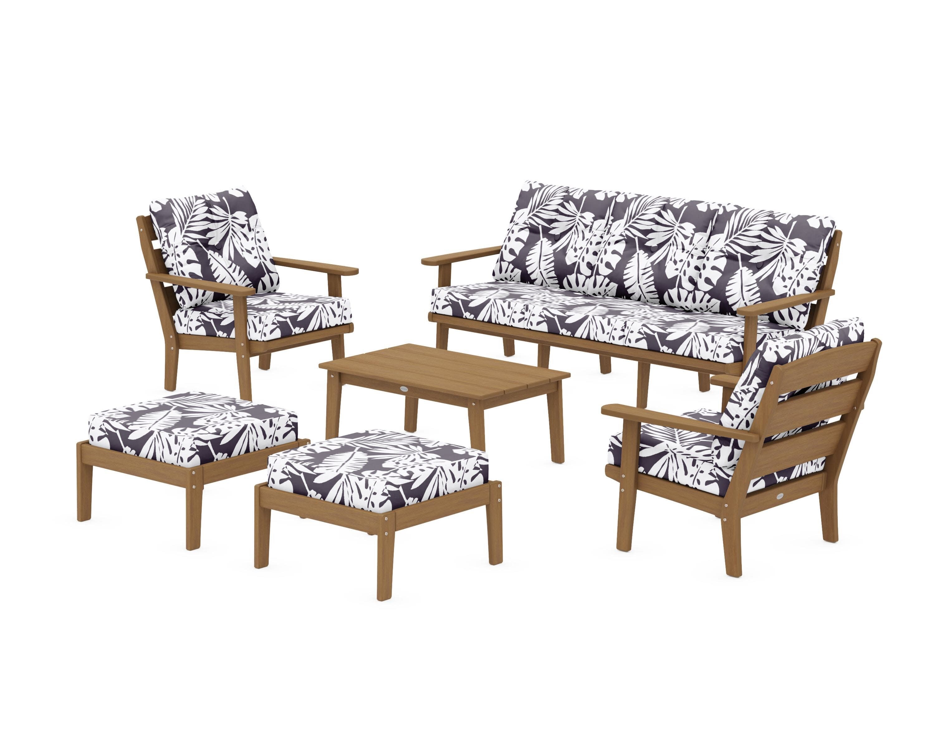 Lakeside 6-Piece Lounge Sofa Set in Natural / Leaf Navy