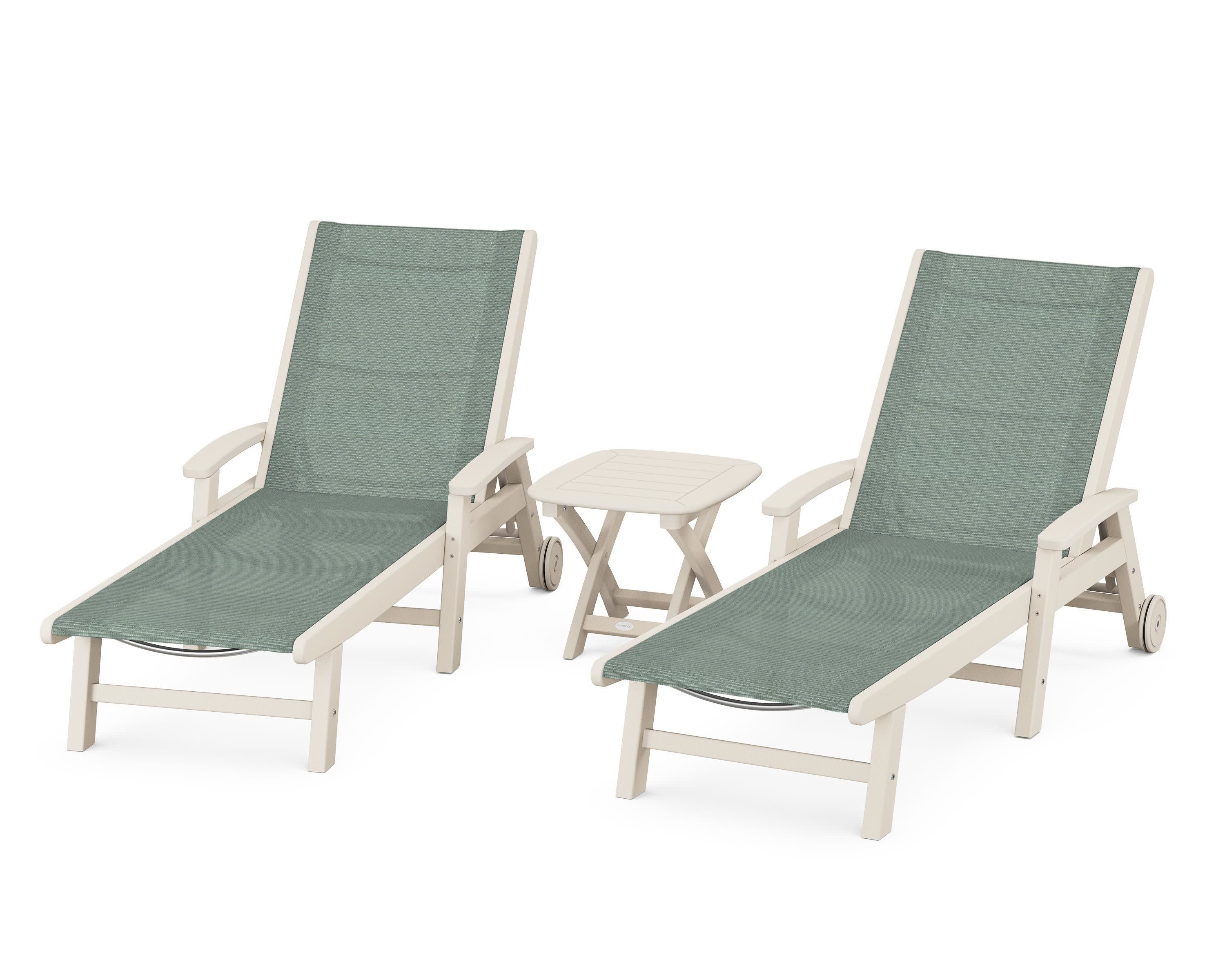 Coastal 3-Piece Wheeled Chaise Set in Sand / Dupioni Sea Mist Sling