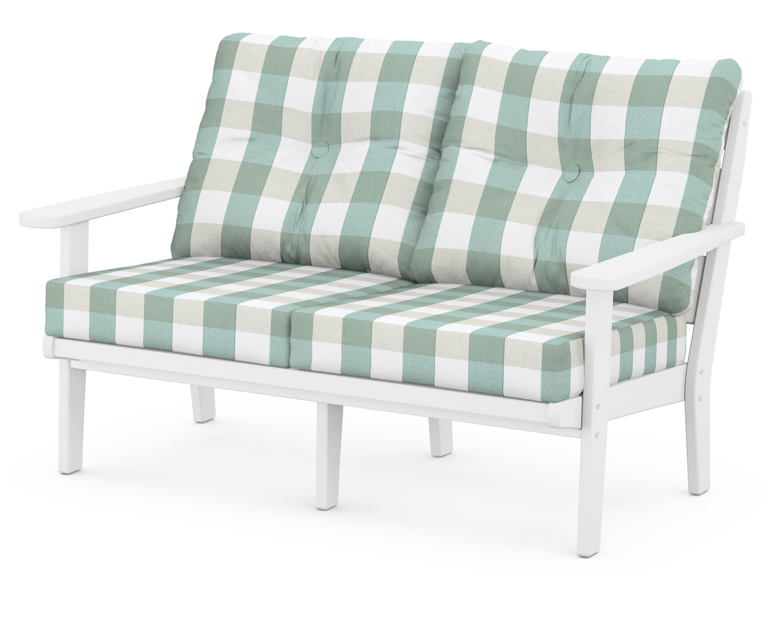 Lakeside Deep Seating Loveseat in White / Buffalo Plaid Glacier Spa
