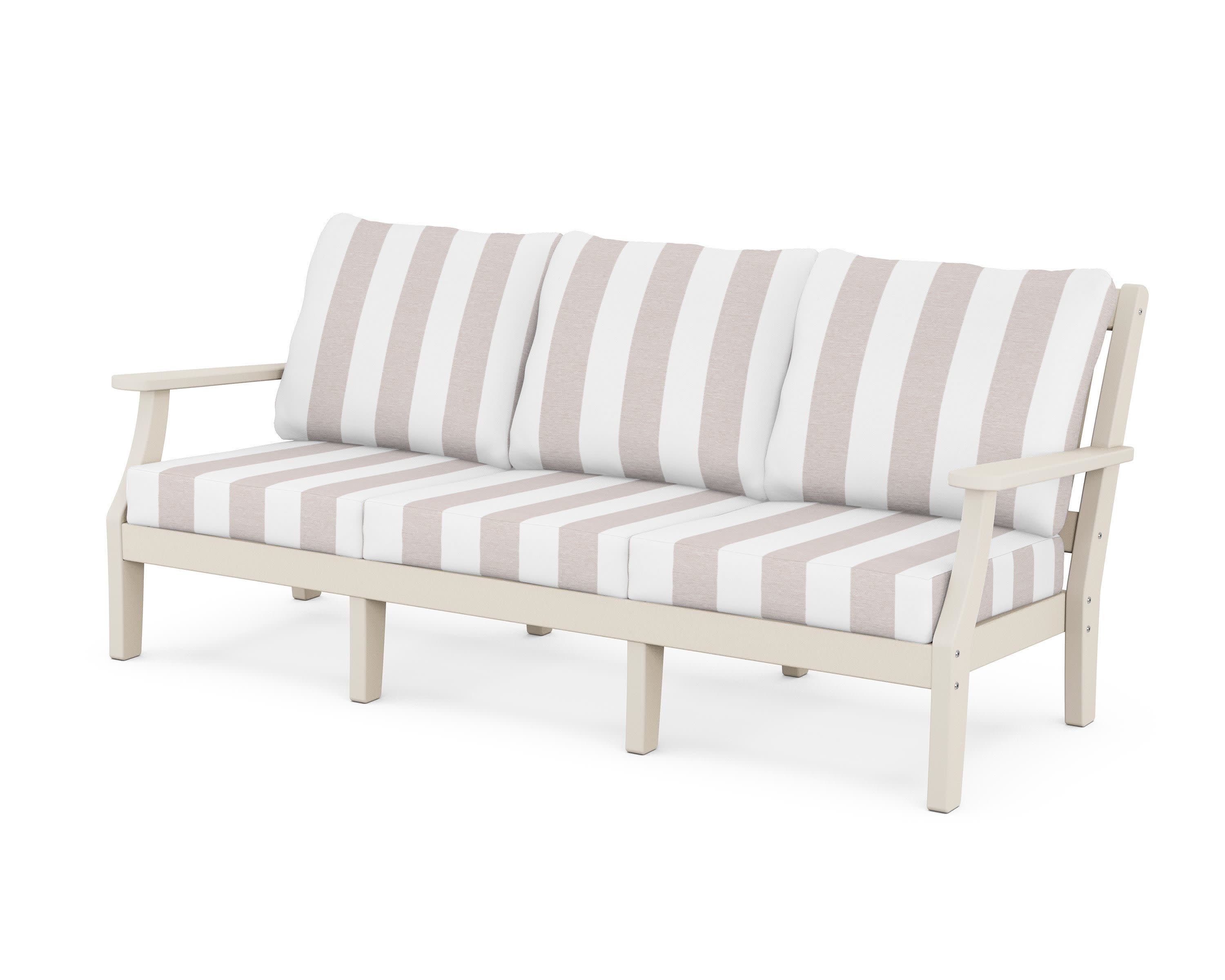 Chinoiserie Deep Seating Sofa in Sand / Cabana Stripe Dune Burlap