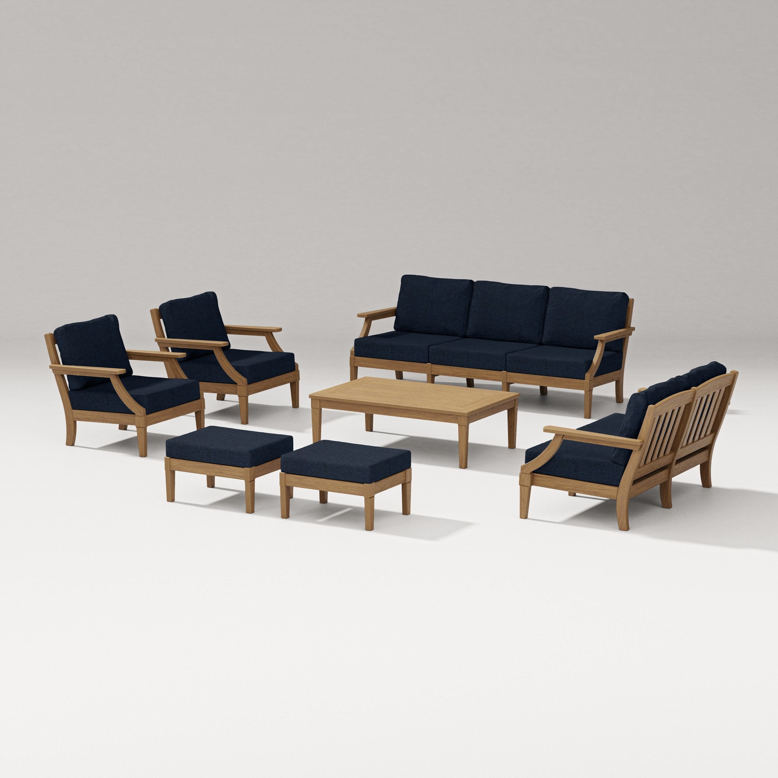 Estate 7-Piece Lounge Sofa Set in Natural / Marine Indigo