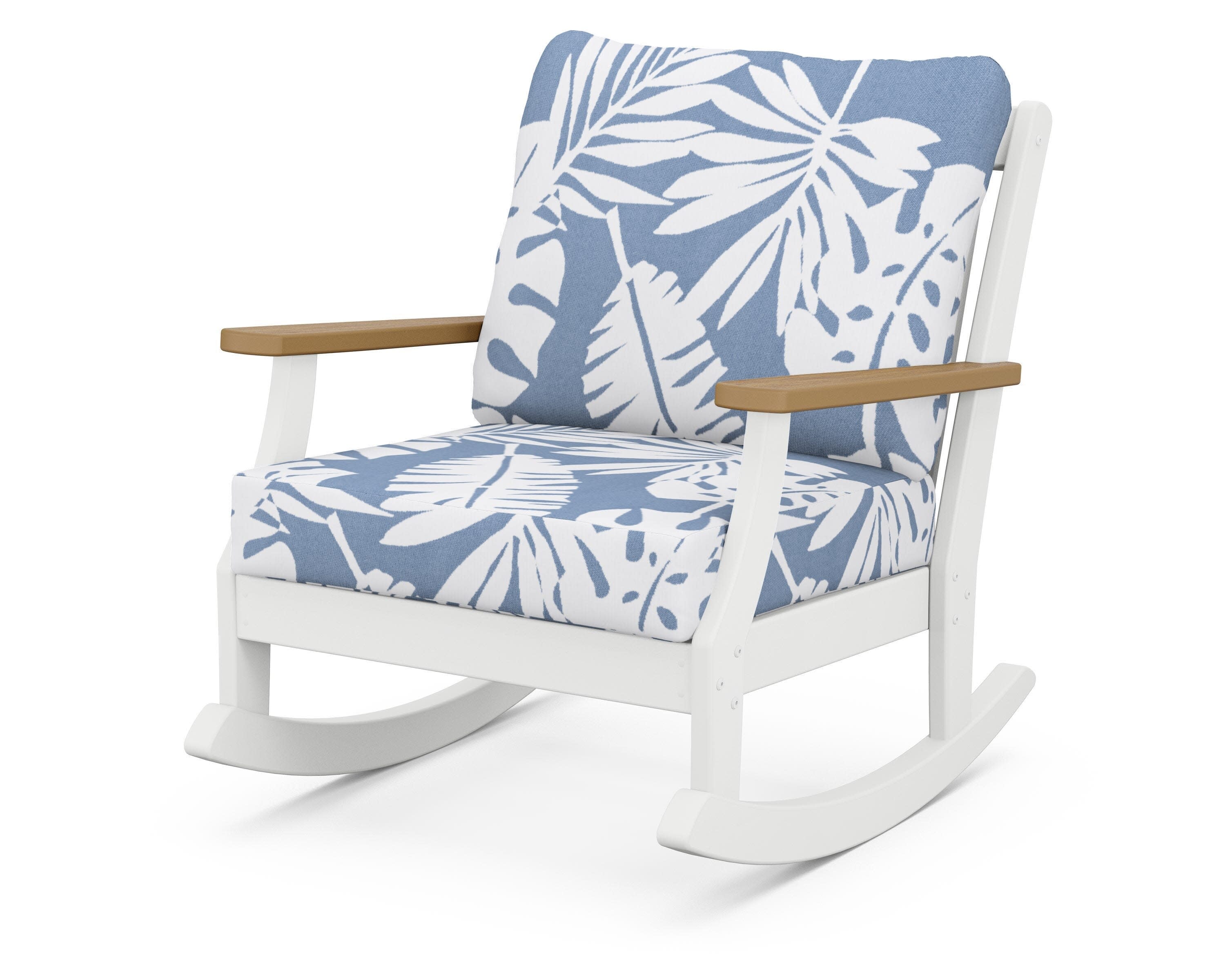Braxton Deep Seating Rocking Chair in White / Natural / Leaf Sky Blue