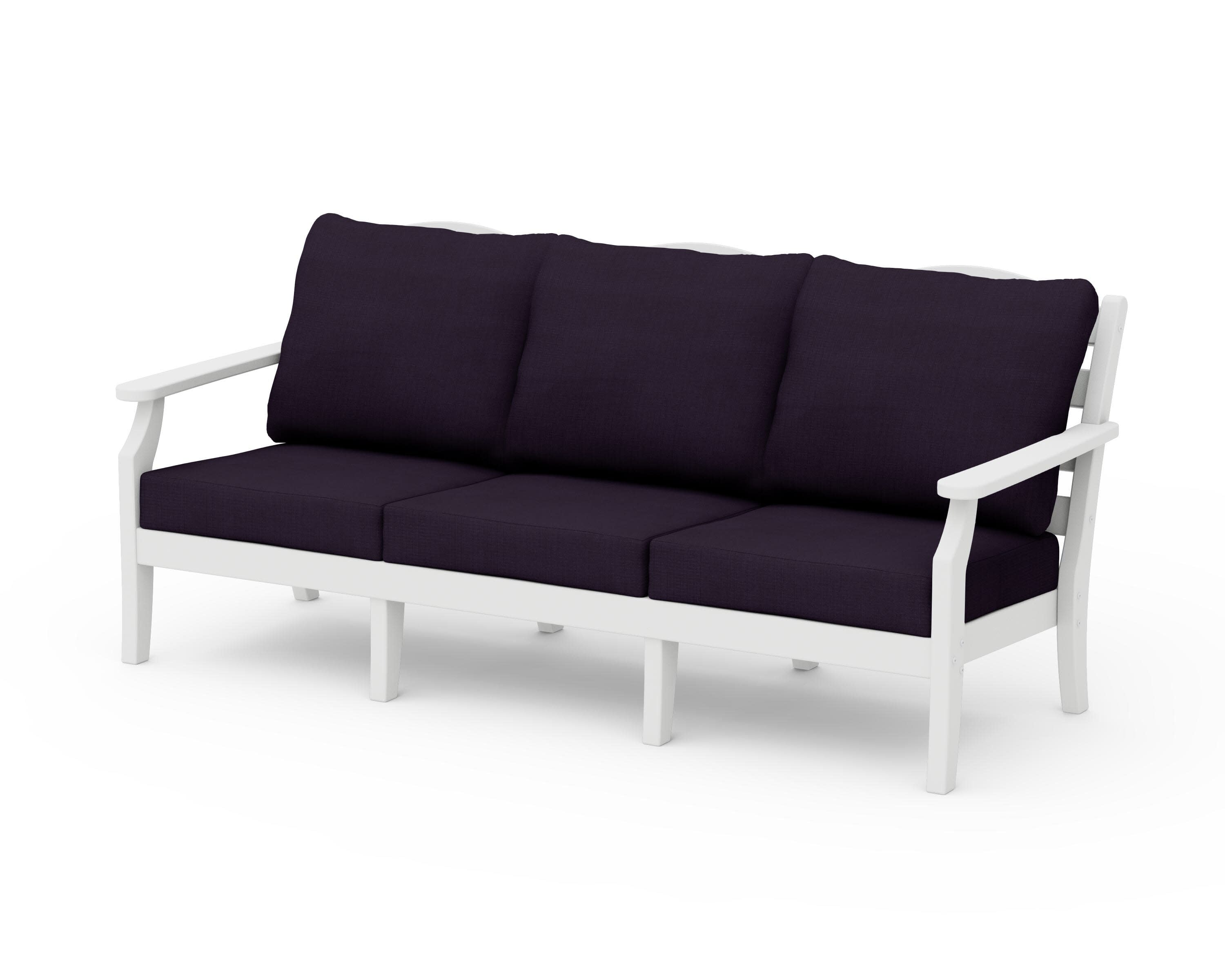 Savannah Deep Seating Sofa in White / Navy Linen