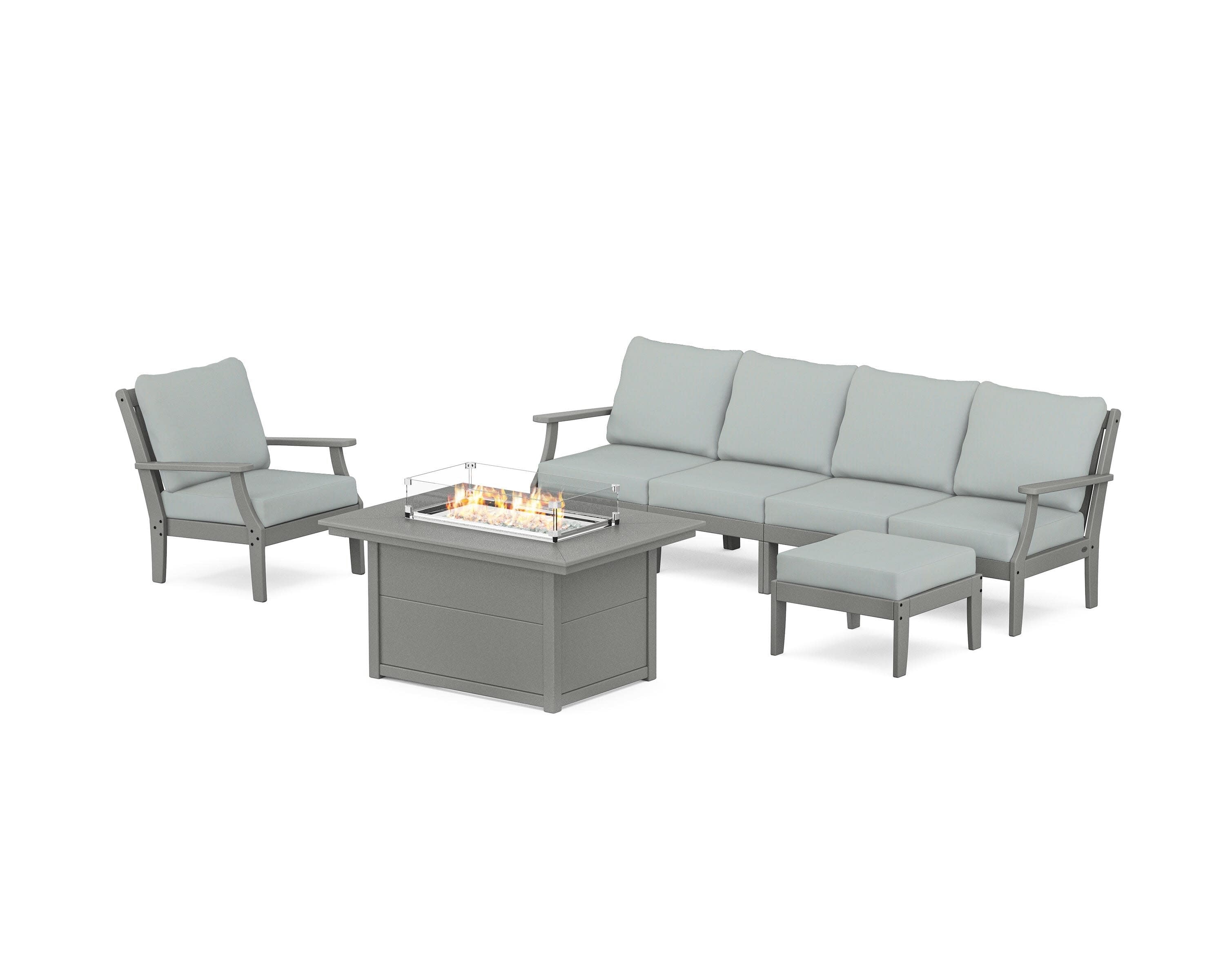 Braxton Sectional Lounge and Fire Pit Set in Slate Grey / Spa