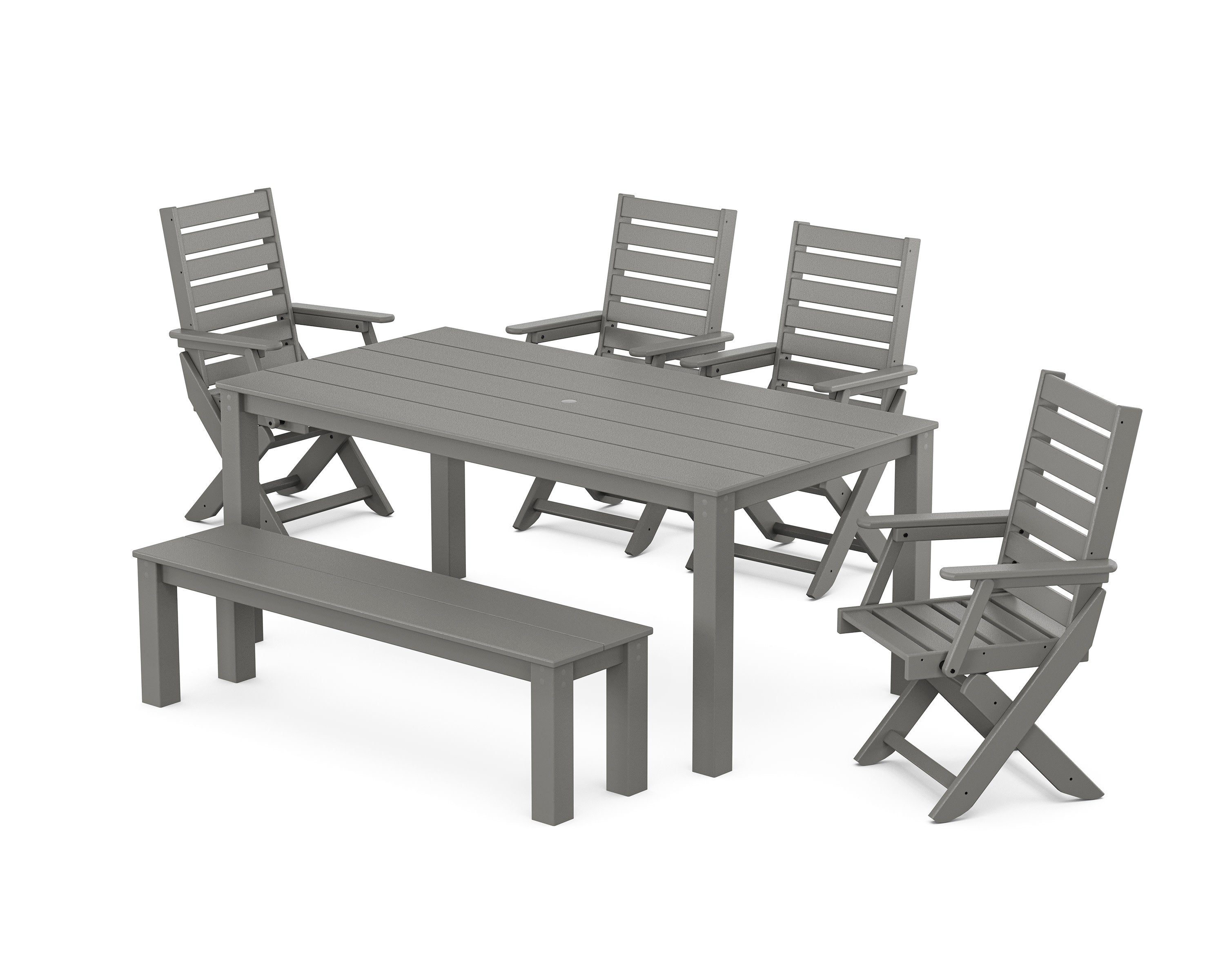 Captain Folding Chair 6-Piece Parsons Dining Set with Bench in Slate Grey