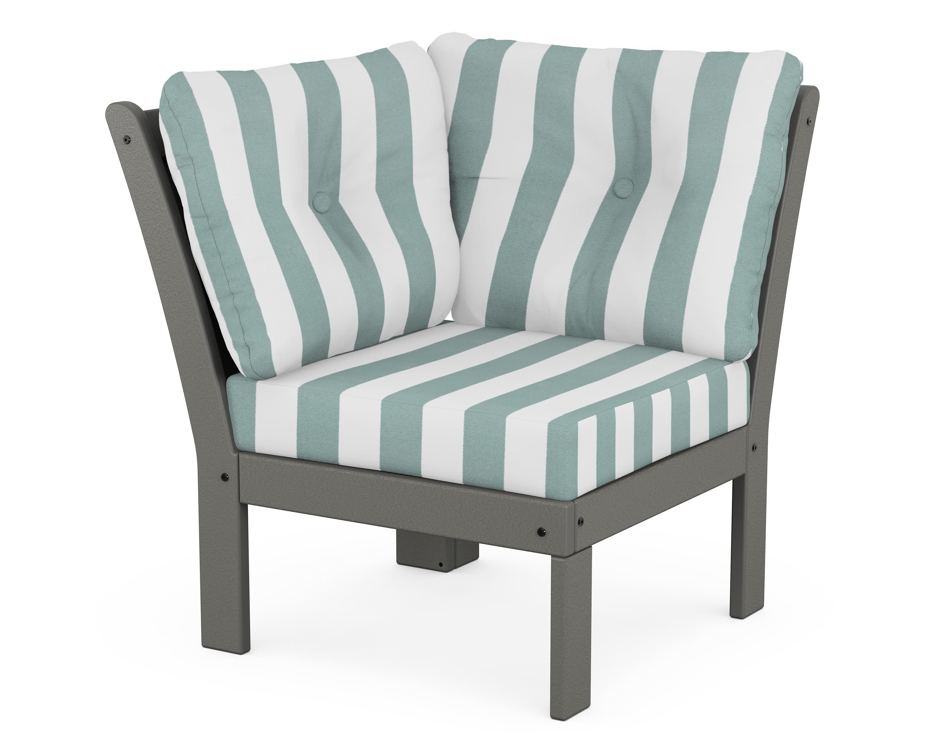 Vineyard Modular Corner Chair in Slate Grey / Cabana Stripe Glacier Spa