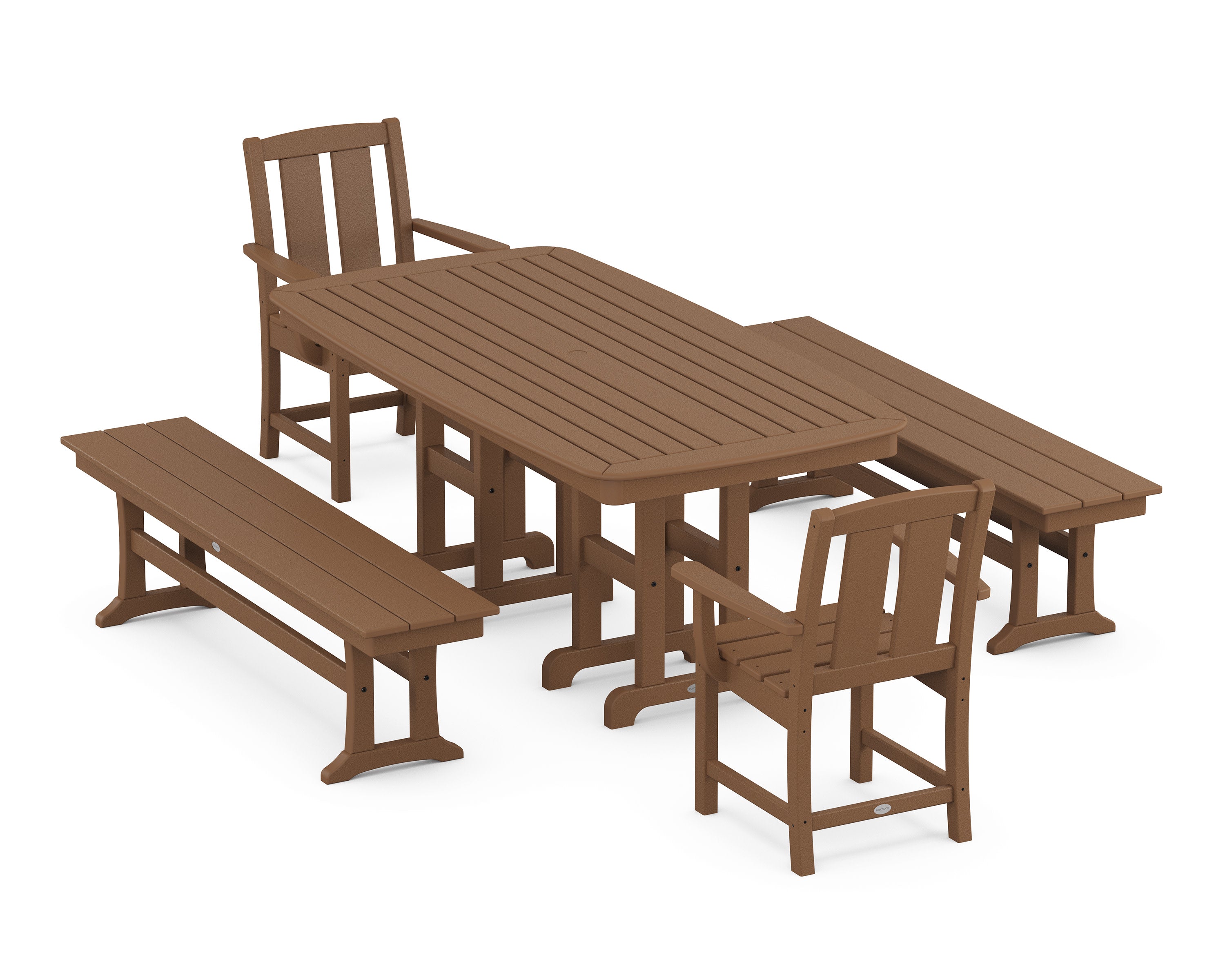 Mission 5-Piece Dining Set with Benches in Teak