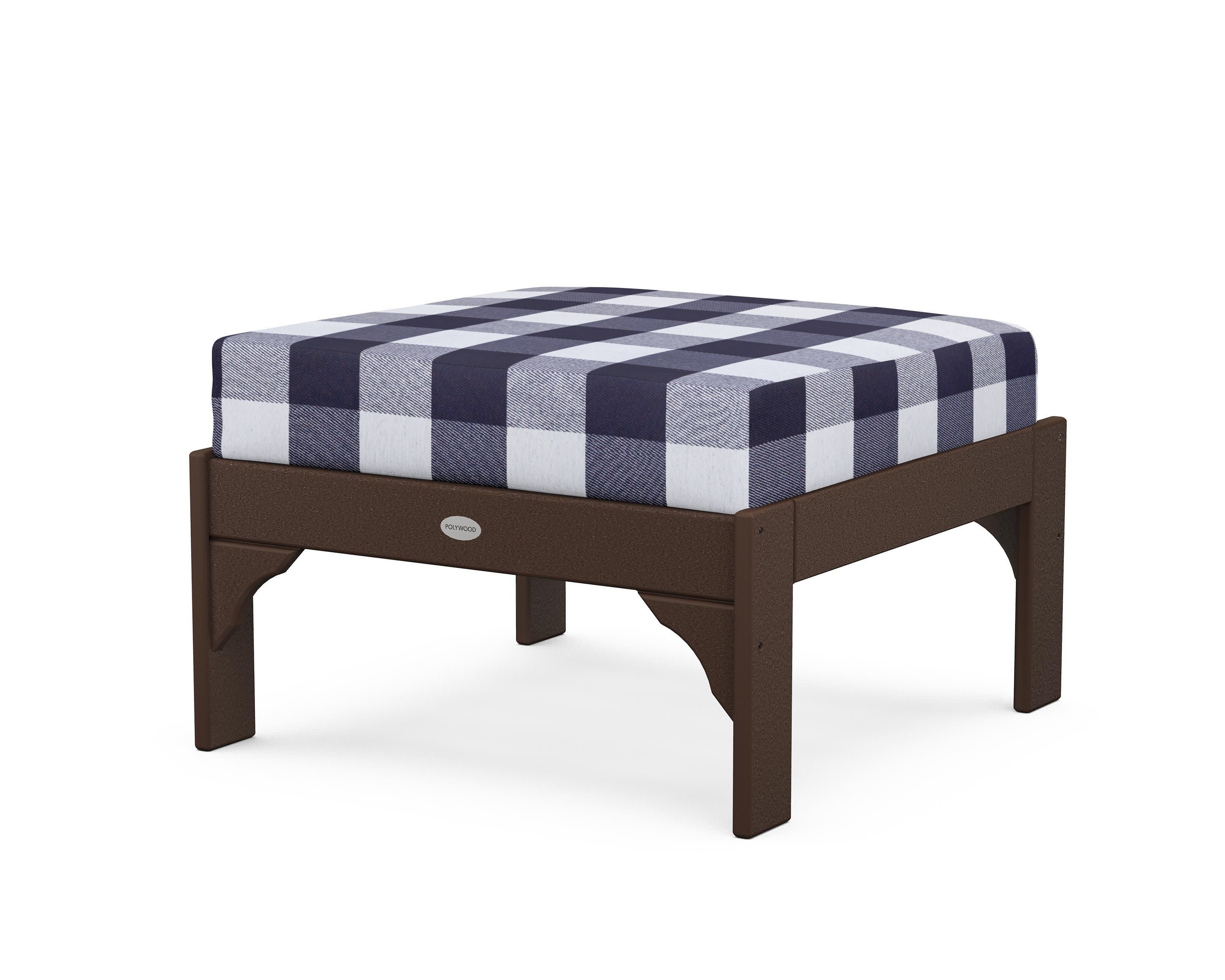 Vineyard Deep Seating Ottoman in Mahogany / Buffalo Plaid Navy