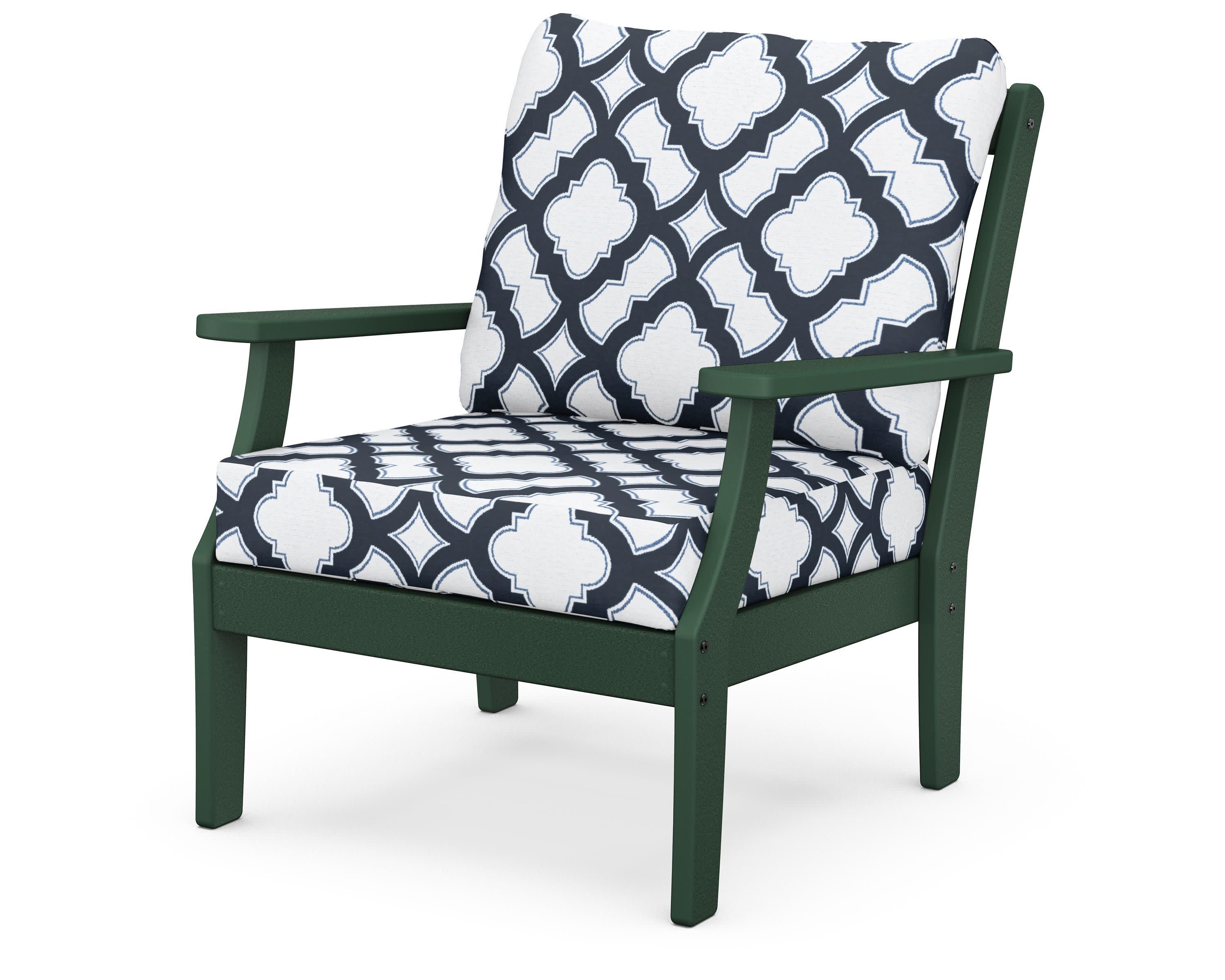 Braxton Deep Seating Chair in Green / Trellis Marine Indigo