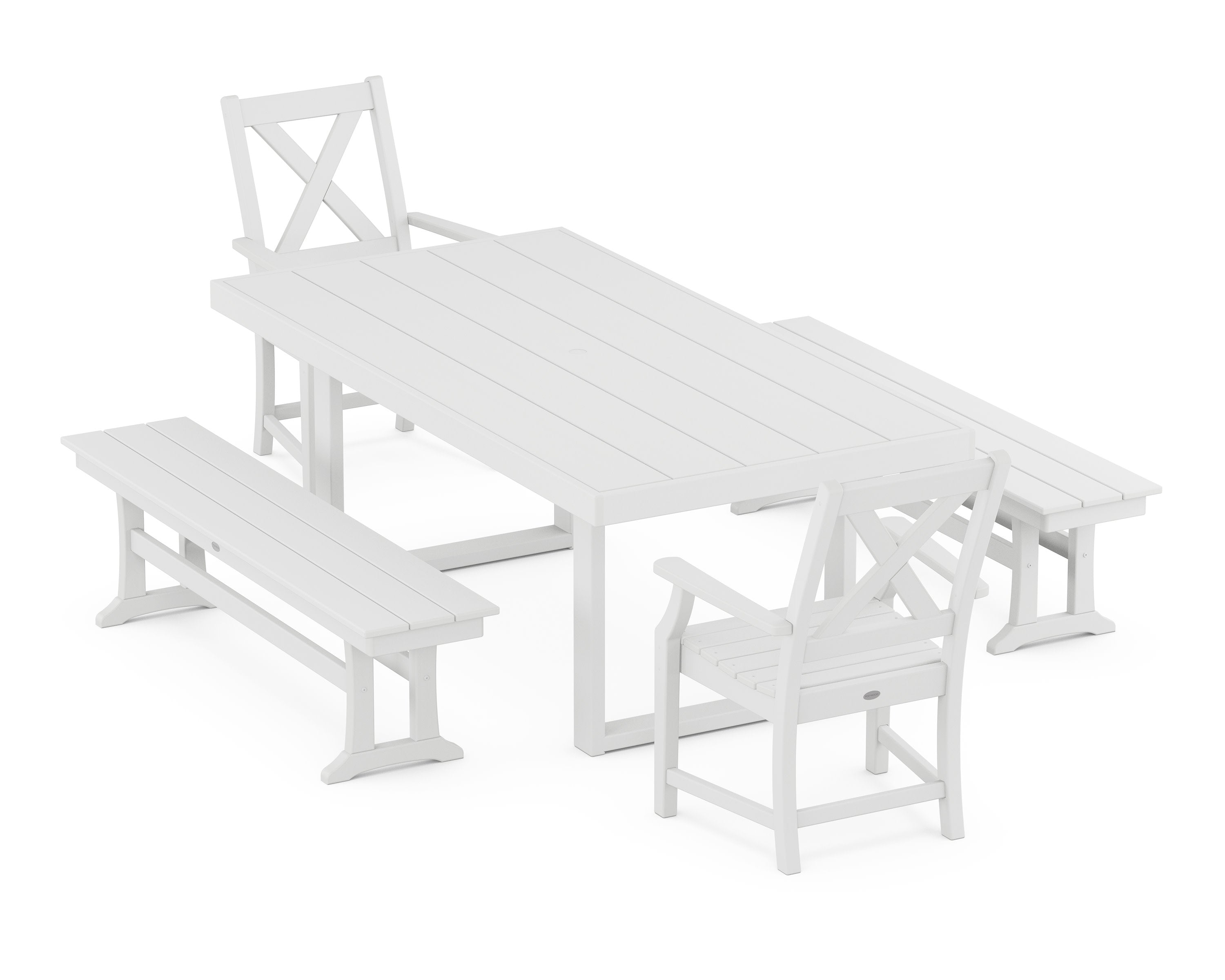 Braxton 5-Piece Dining Set with Benches in White