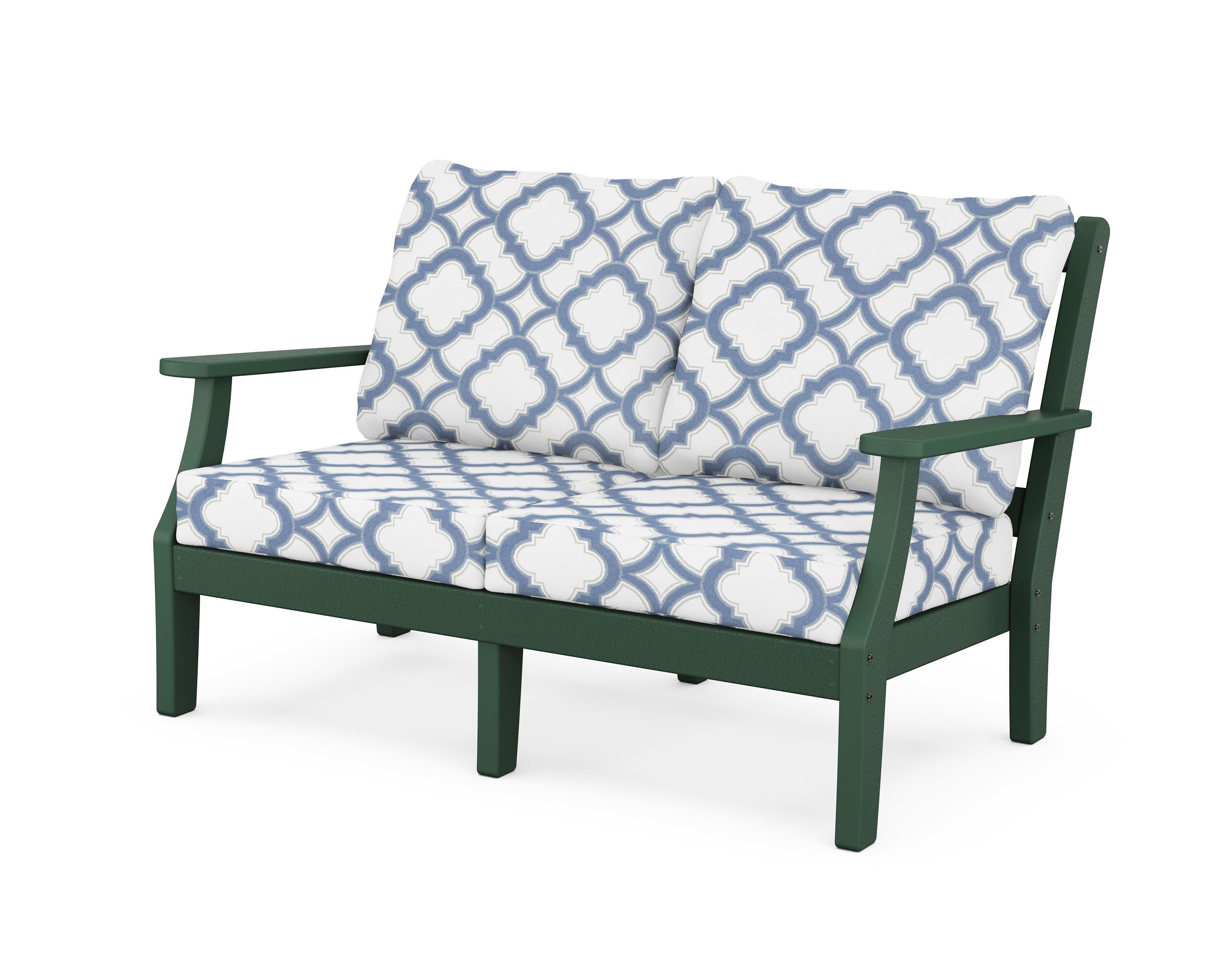 Chinoiserie Deep Seating Loveseat in Green / Trellis Sky Blue