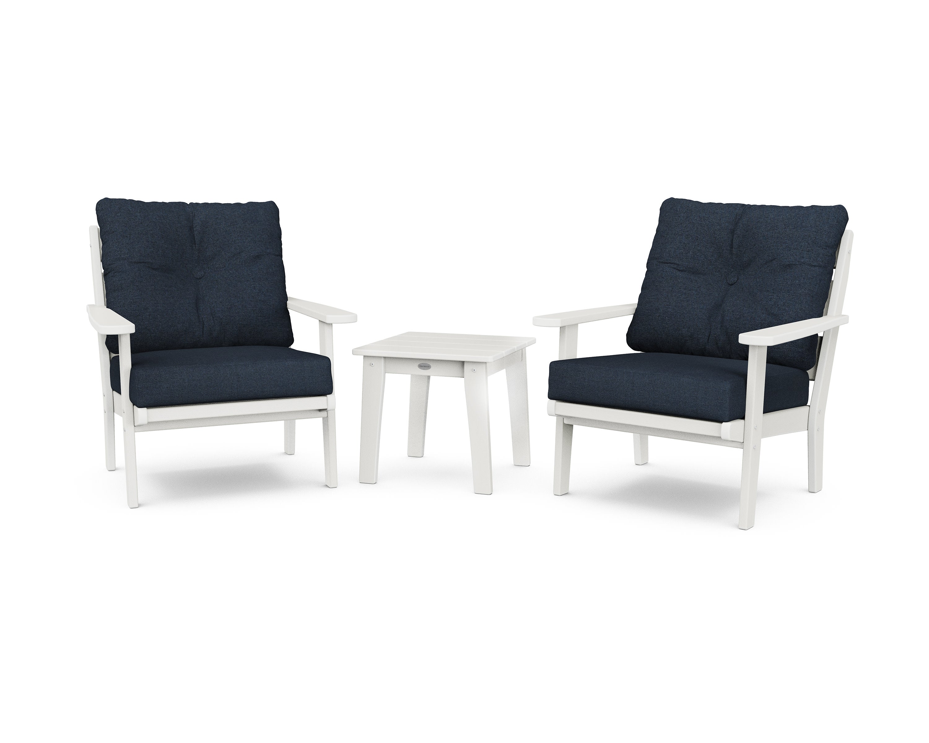 Lakeside 3-Piece Deep Seating Chair Set in Vintage White / Marine Indigo