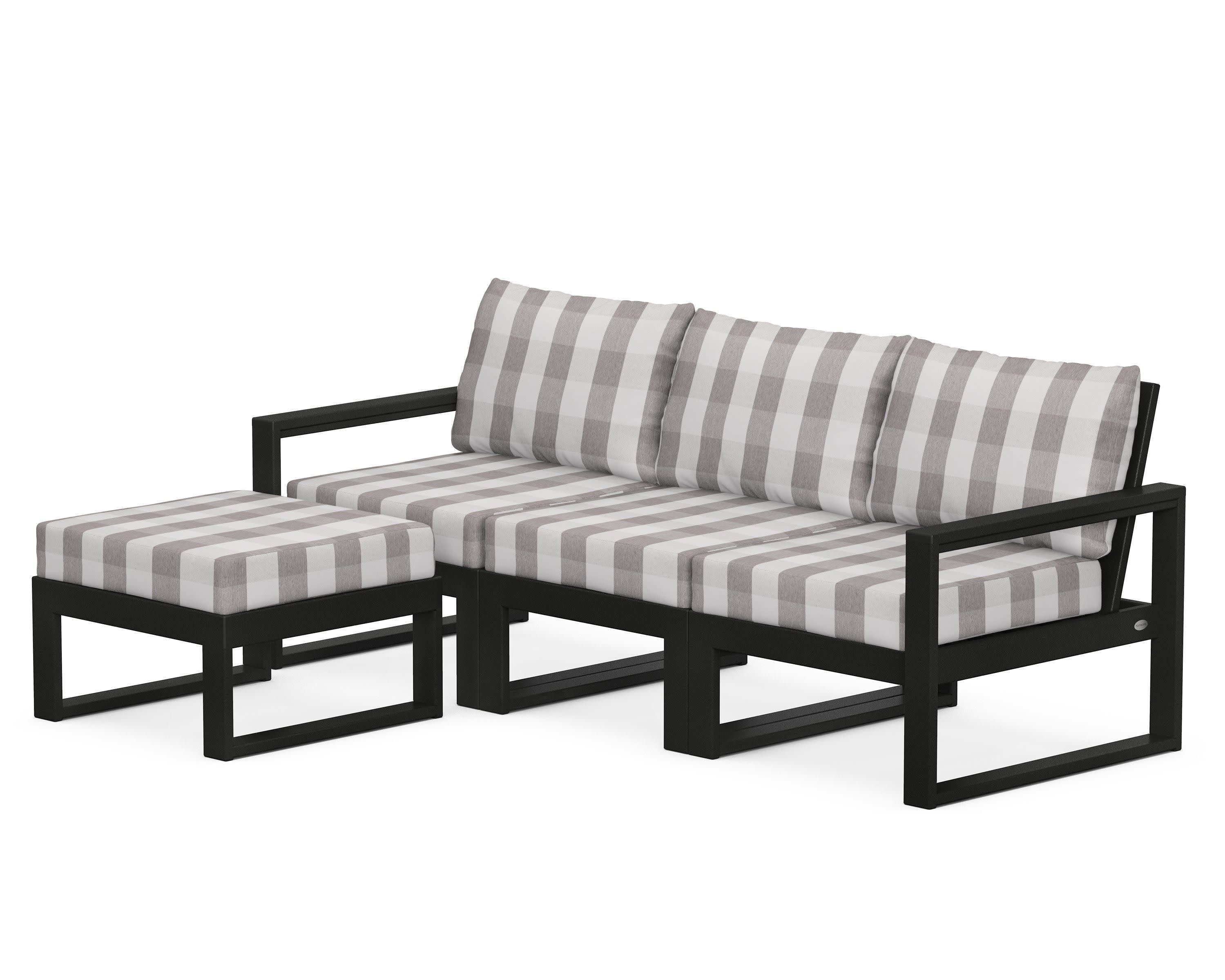 EDGE 4-Piece Modular Deep Seating Set with Ottoman in Black / Buffalo Plaid Grey Mist