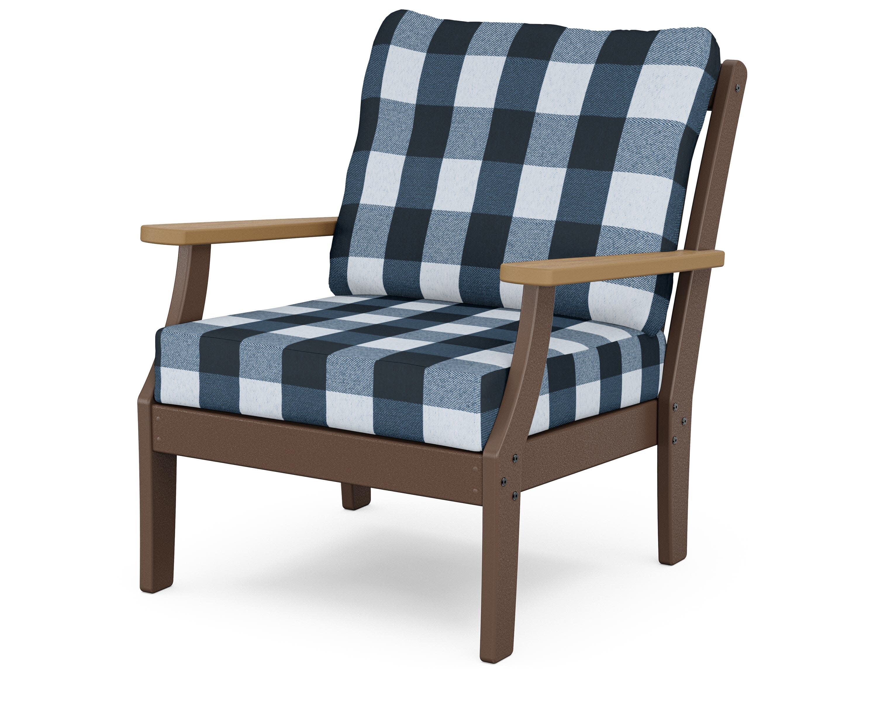 Braxton Deep Seating Chair in Mahogany / Natural / Buffalo Plaid Marine Indigo