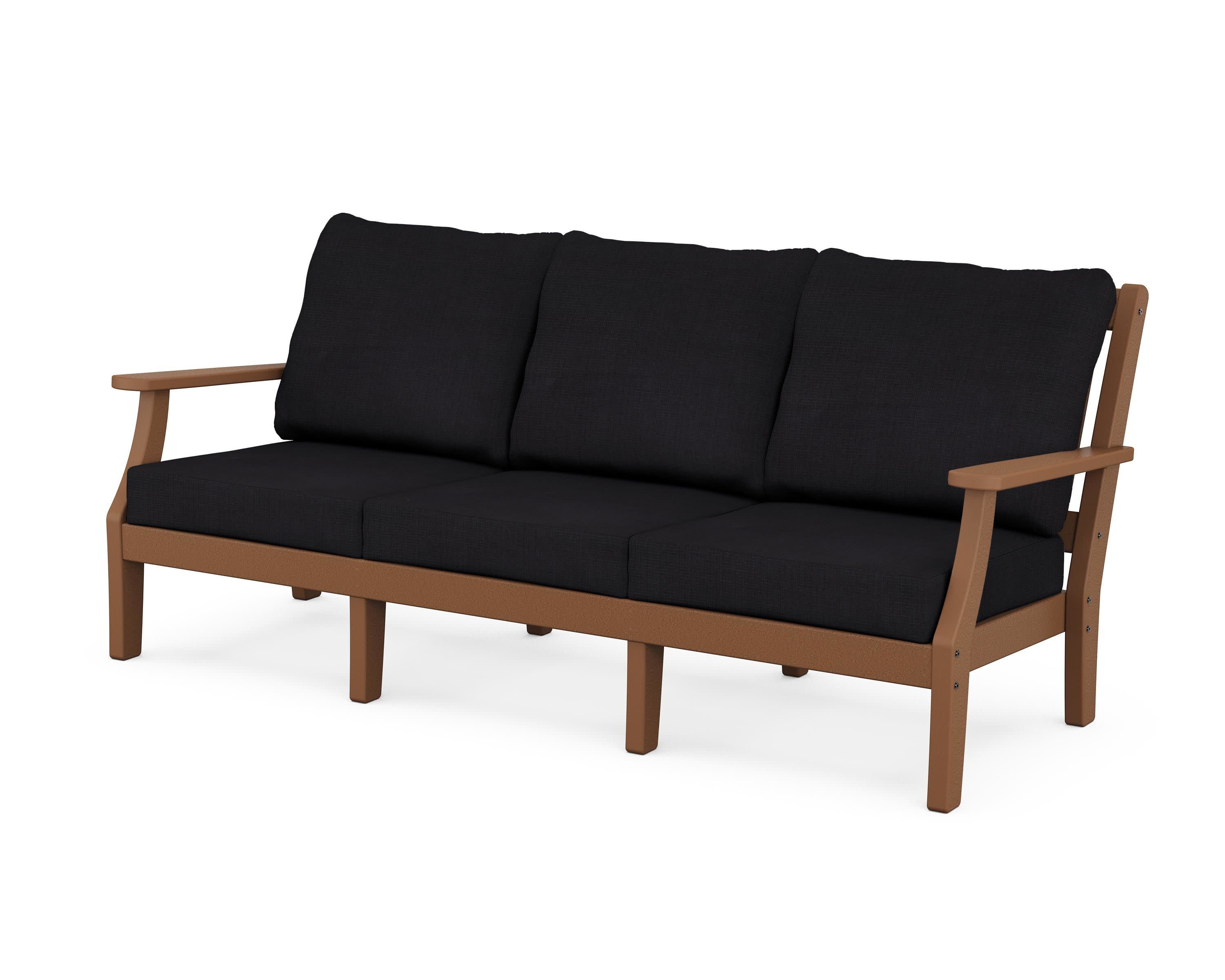 Chinoiserie Deep Seating Sofa in Teak / Midnight Linen