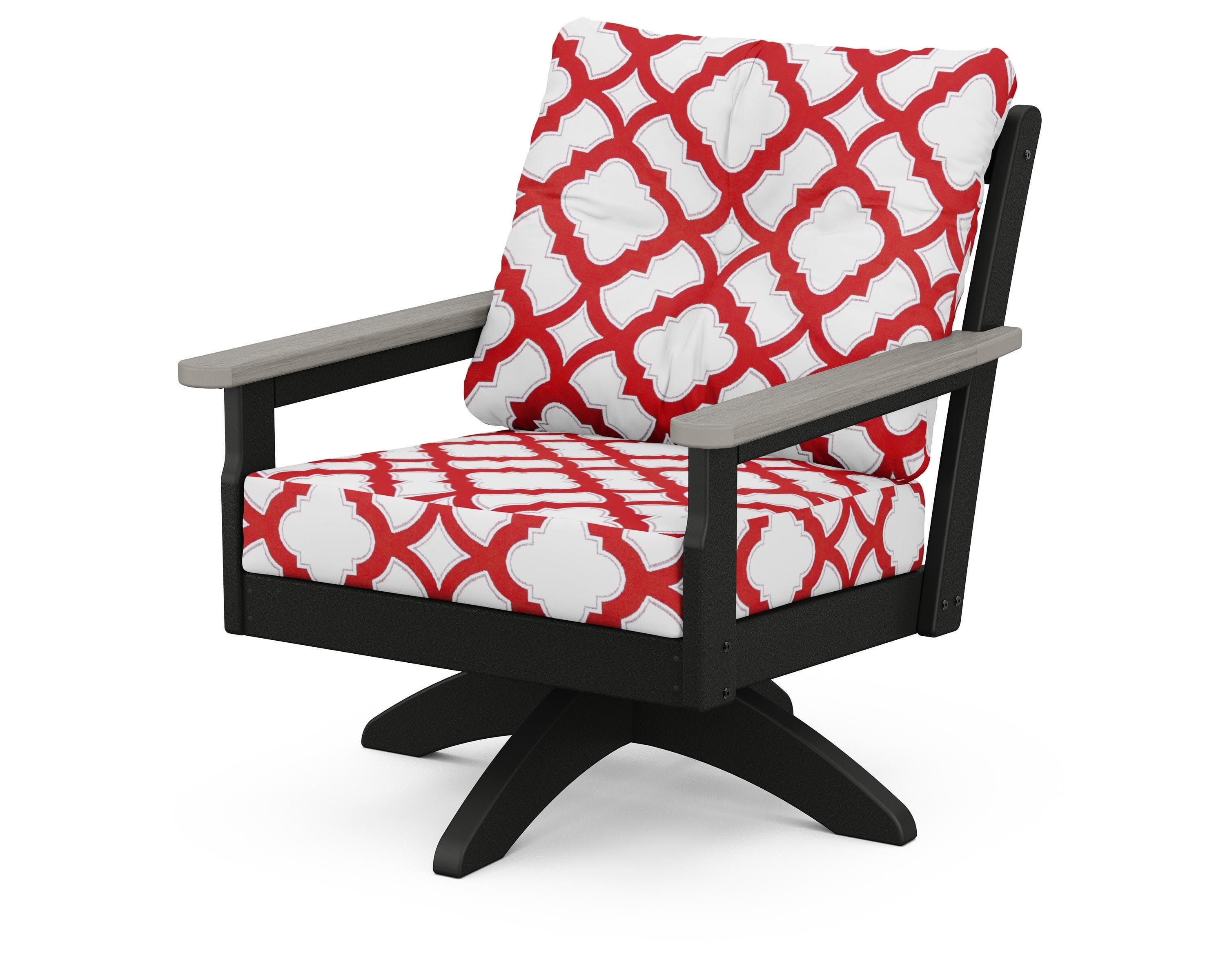 Vineyard Deep Seating Swivel Chair in Black / Driftwood / Trellis Crimson