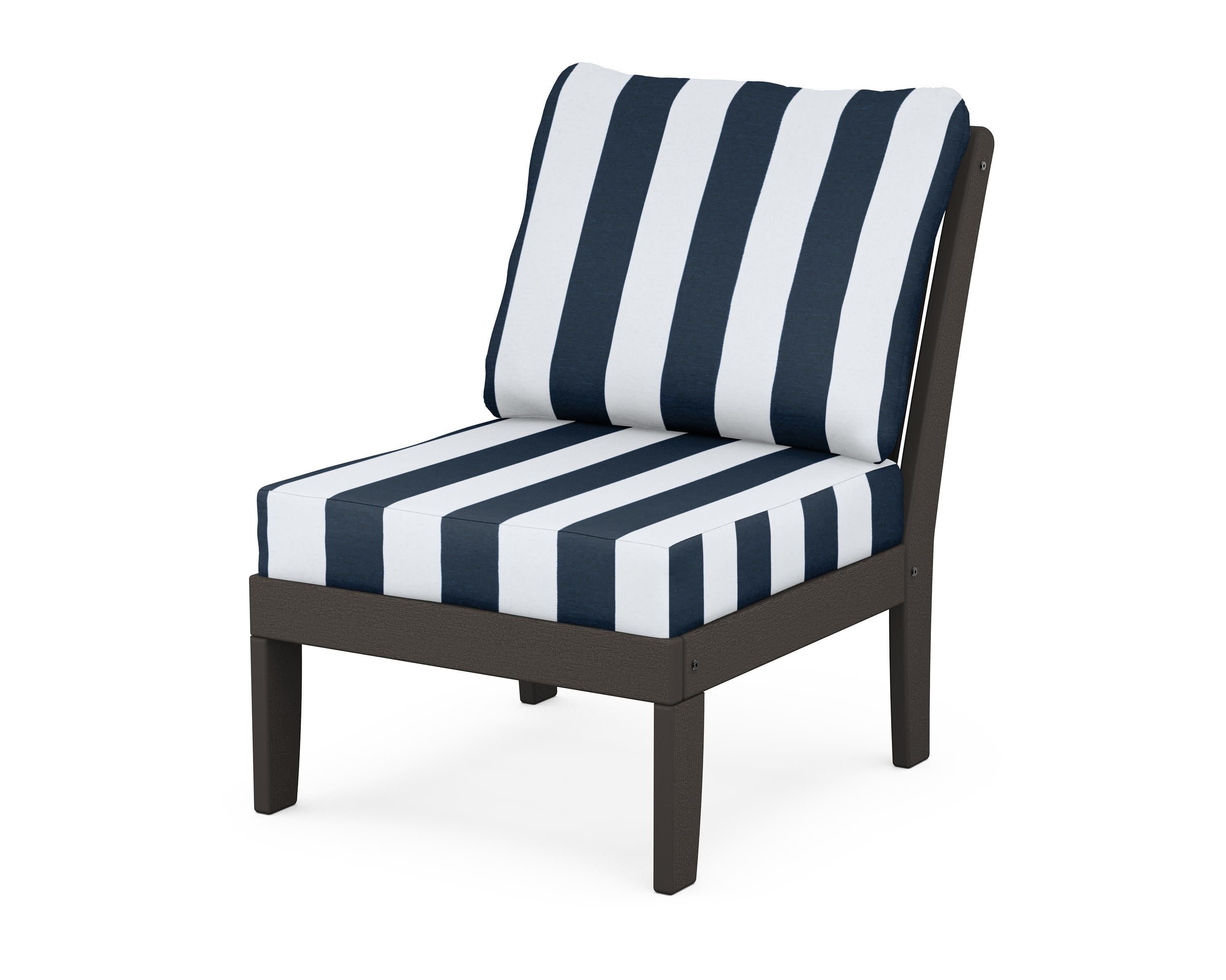 Braxton Modular Armless Chair in Vintage Coffee / Cabana Stripe Marine Indigo
