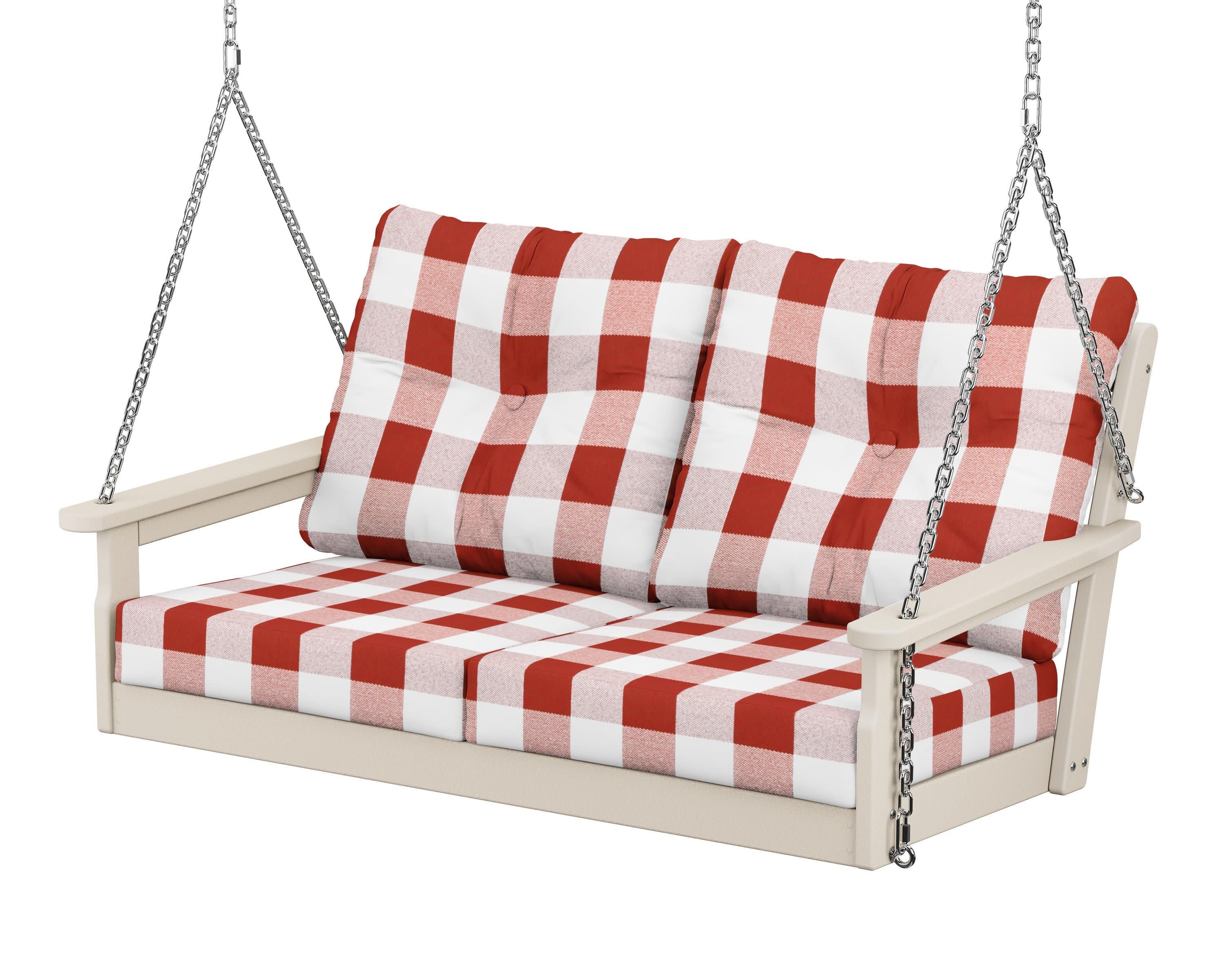 Vineyard Deep Seating Swing in Sand / Buffalo Plaid Crimson