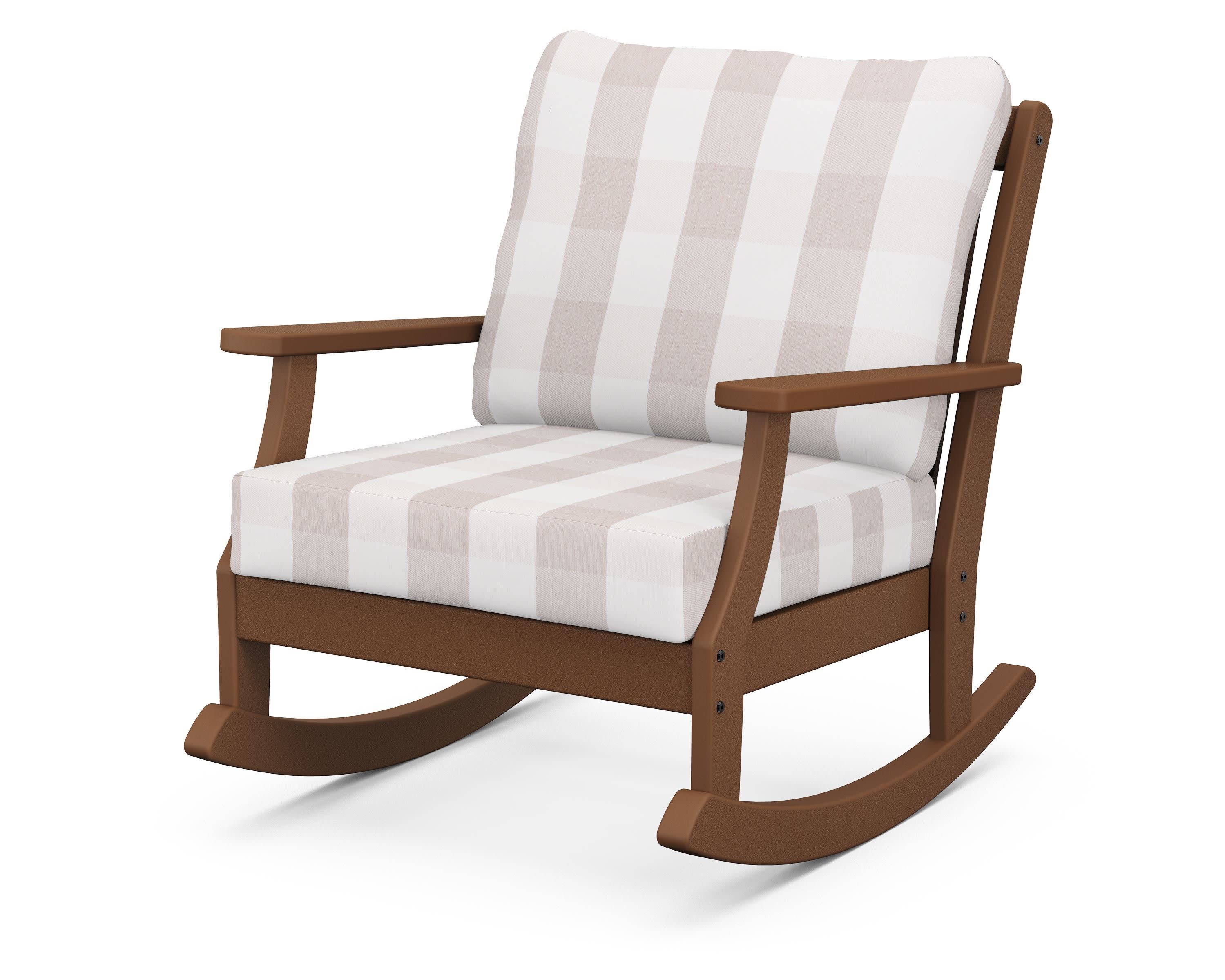 Braxton Deep Seating Rocking Chair in Teak / Buffalo Plaid Dune Burlap