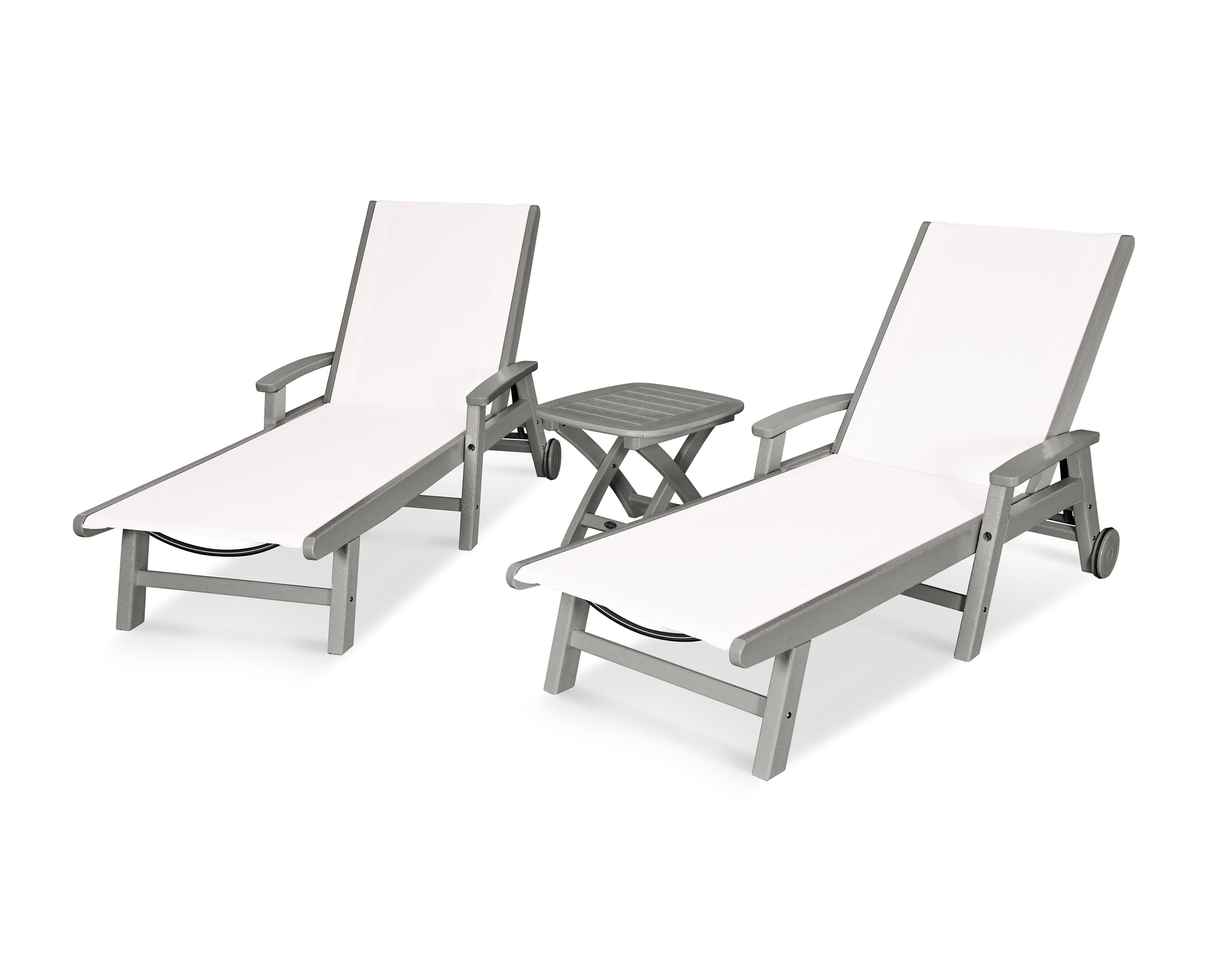 Coastal 3-Piece Wheeled Chaise Set in Slate Grey / White Sling