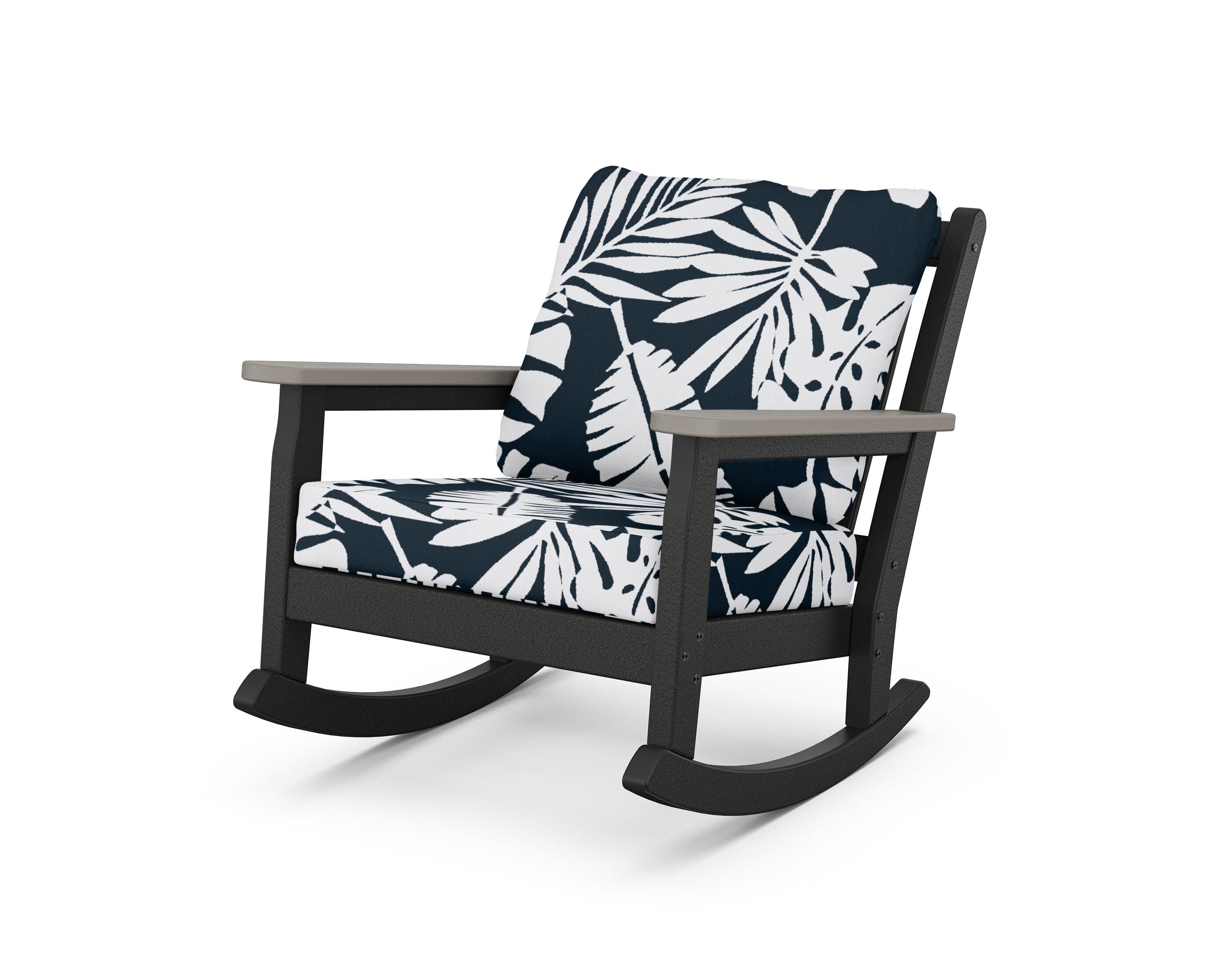 Chippendale Deep Seating Rocking Chair in Black / Driftwood / Leaf Marine Indigo