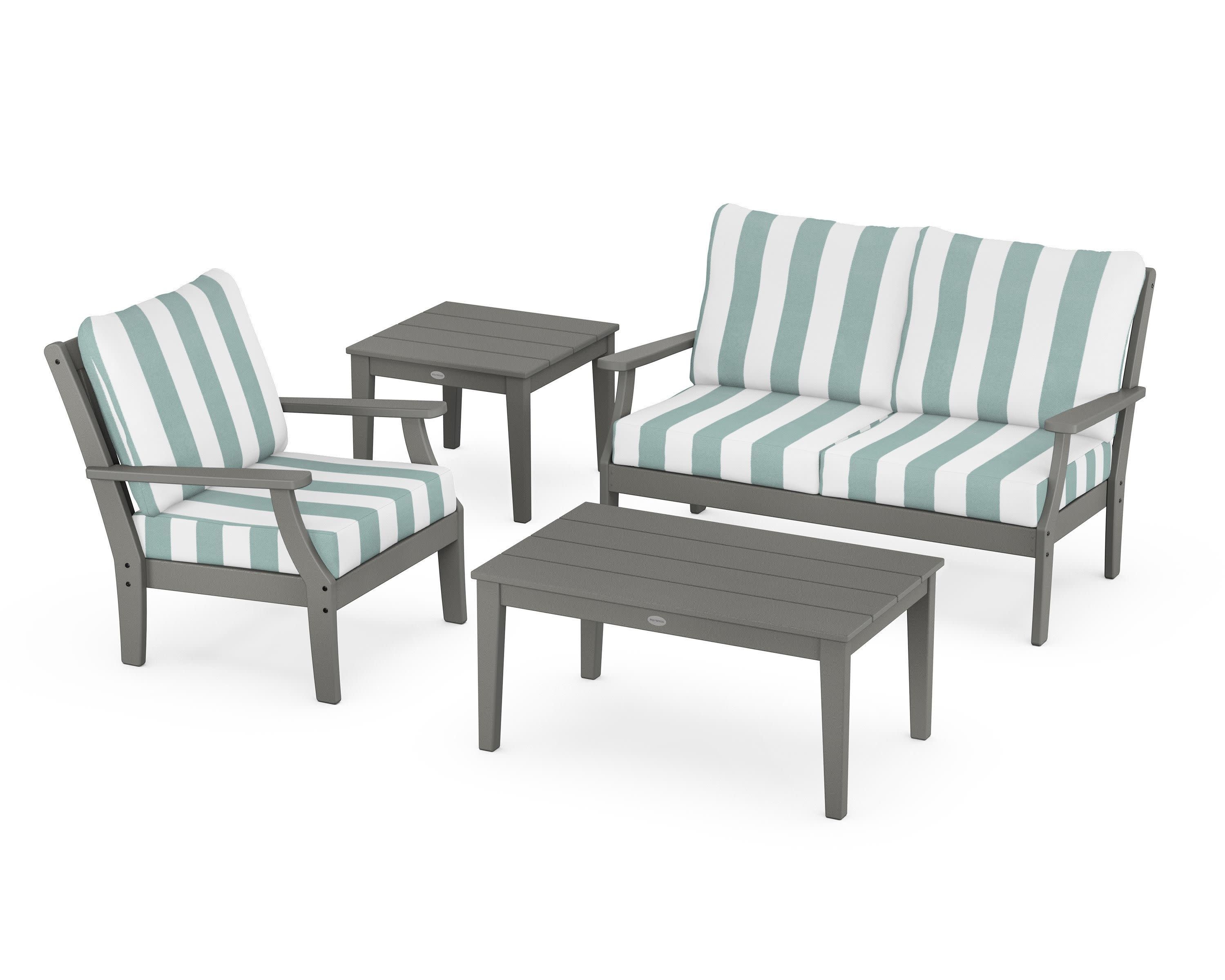 Braxton 4-Piece Deep Seating Set in Slate Grey / Cabana Stripe Glacier Spa