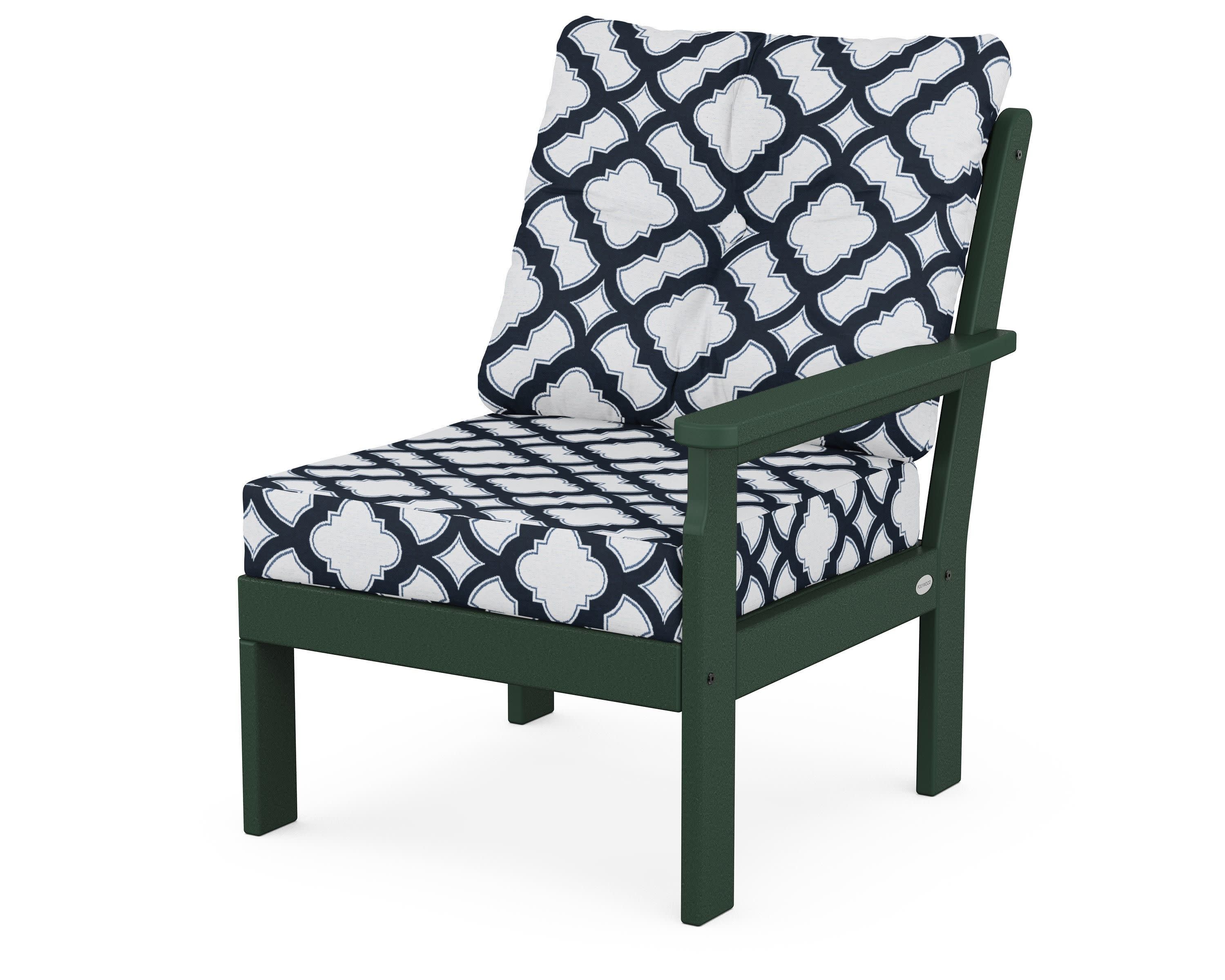 Vineyard Modular Right Arm Chair in Green / Trellis Marine Indigo
