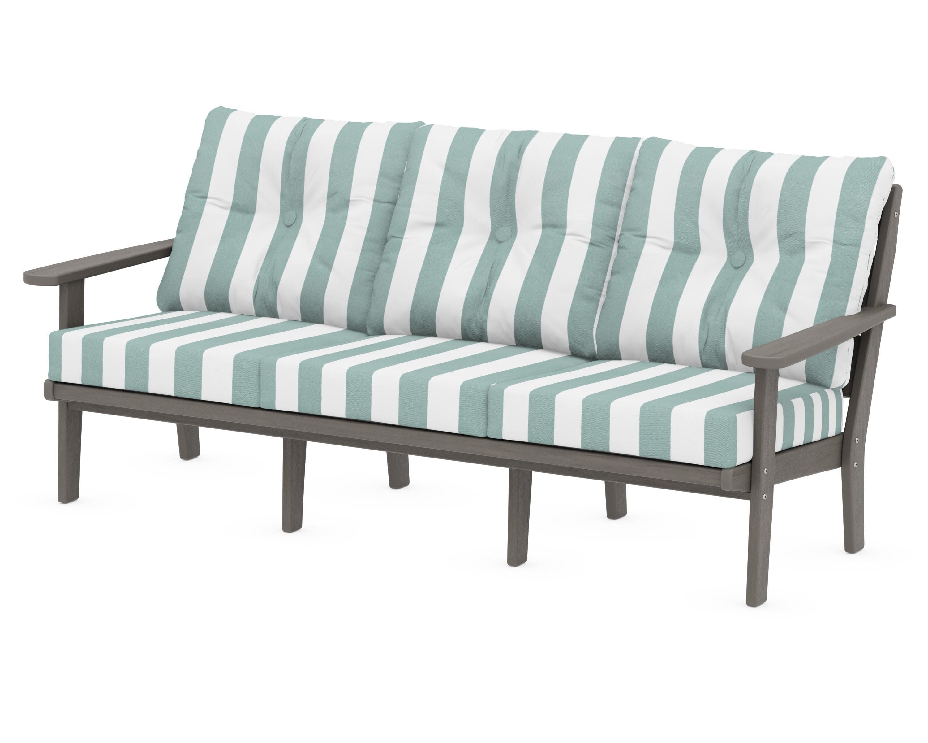Lakeside Deep Seating Sofa in Driftwood / Cabana Stripe Glacier Spa