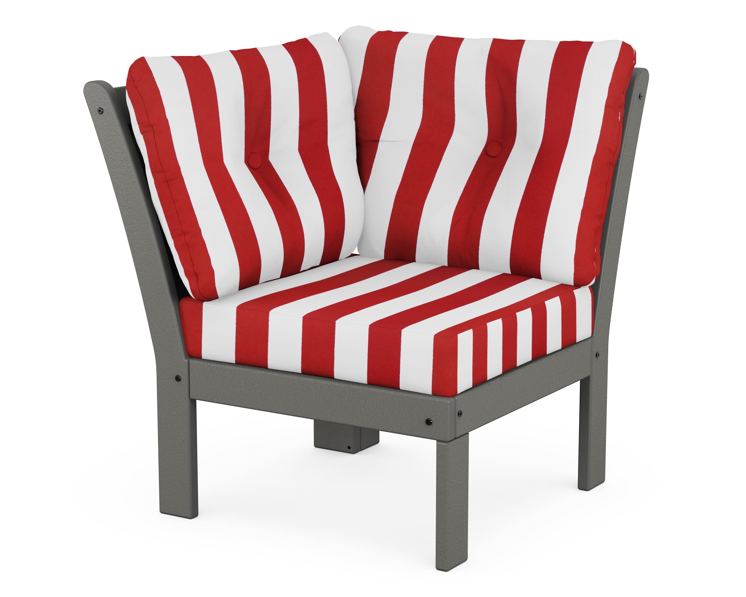 Vineyard Modular Corner Chair in Slate Grey / Cabana Stripe Crimson