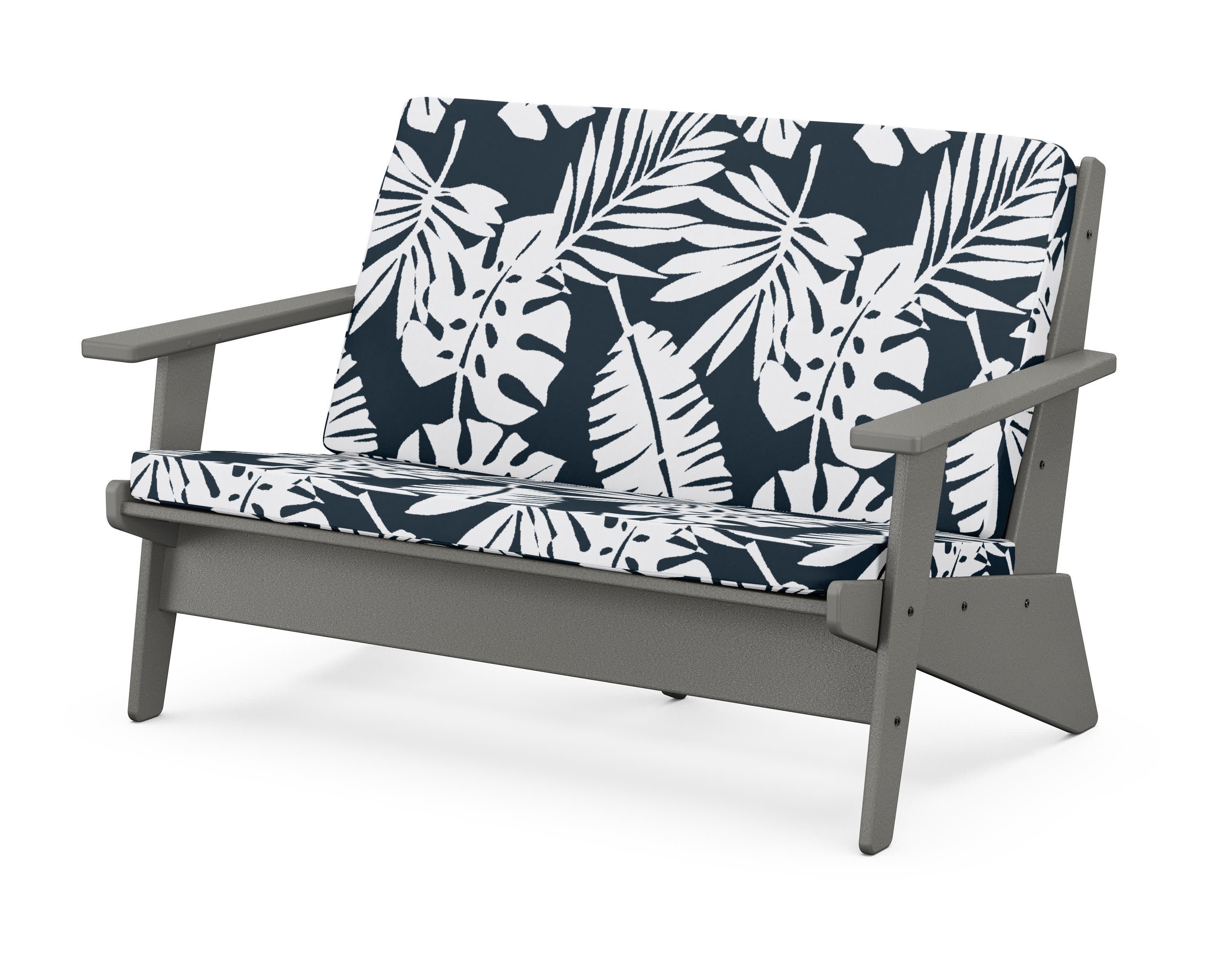 Riviera Modern Lounge Loveseat in Slate Grey / Leaf Marine Indigo