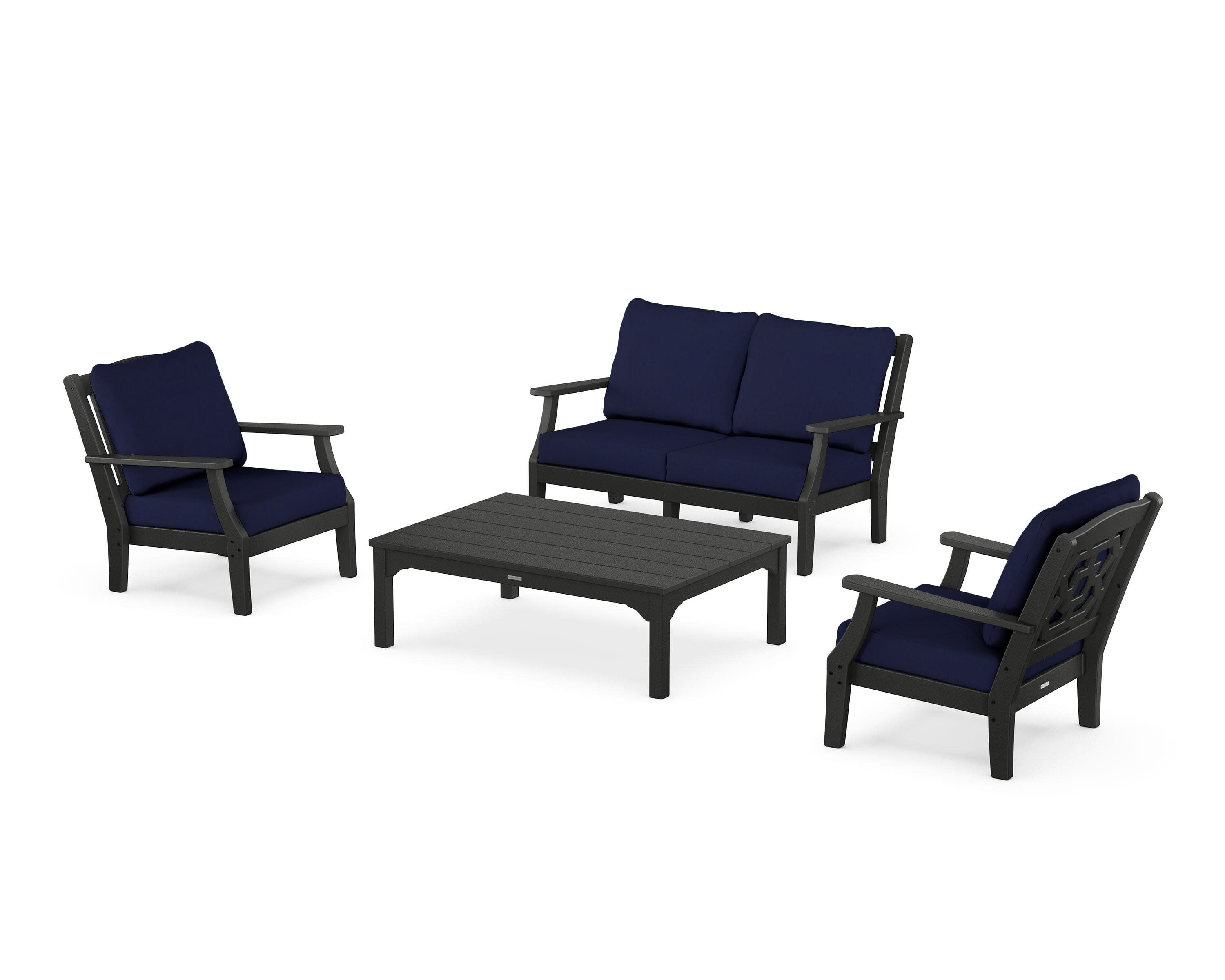 Chinoiserie 4-Piece Deep Seating Set with Loveseat in Black / Navy