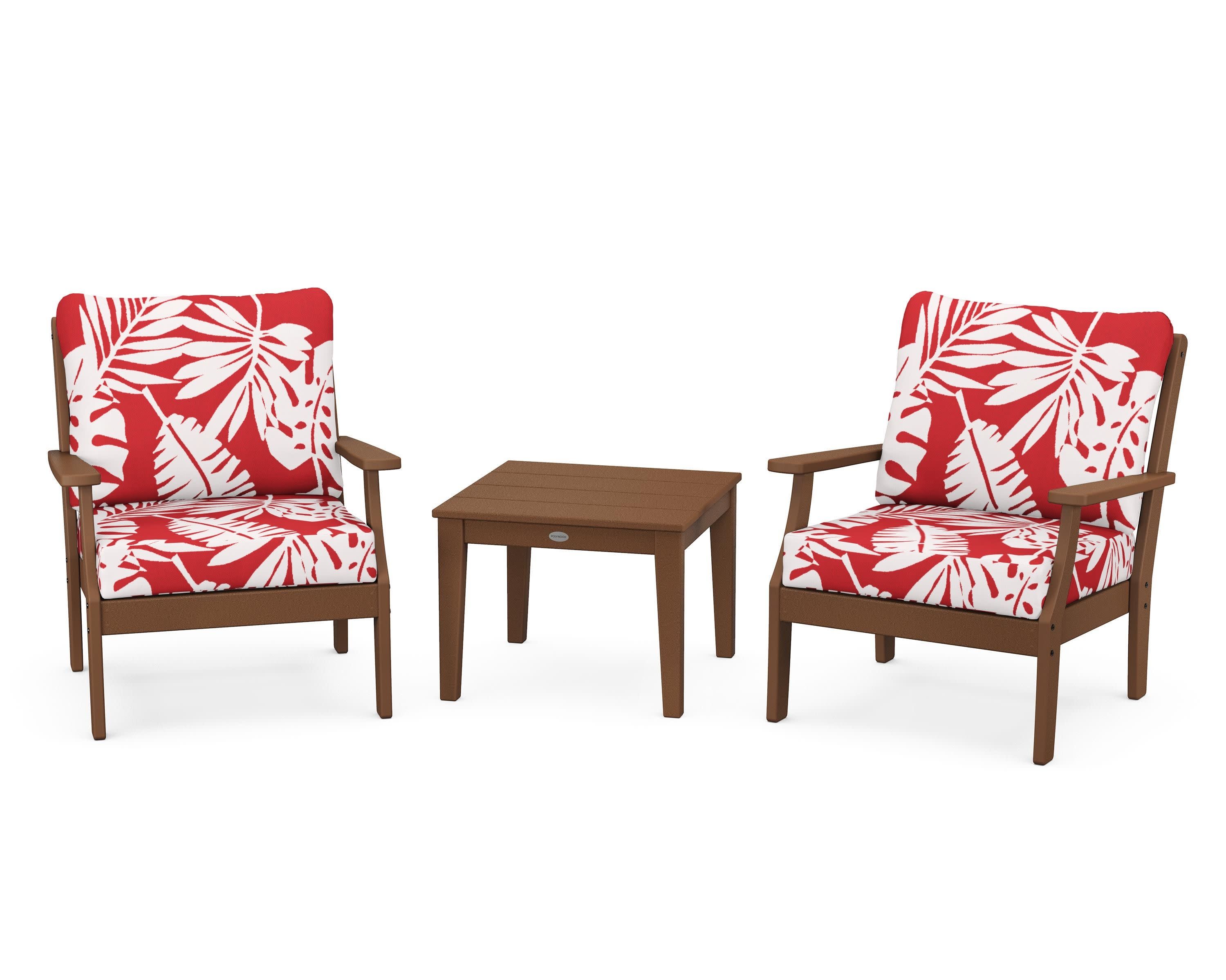Braxton 3-Piece Deep Seating Set in Teak / Leaf Crimson