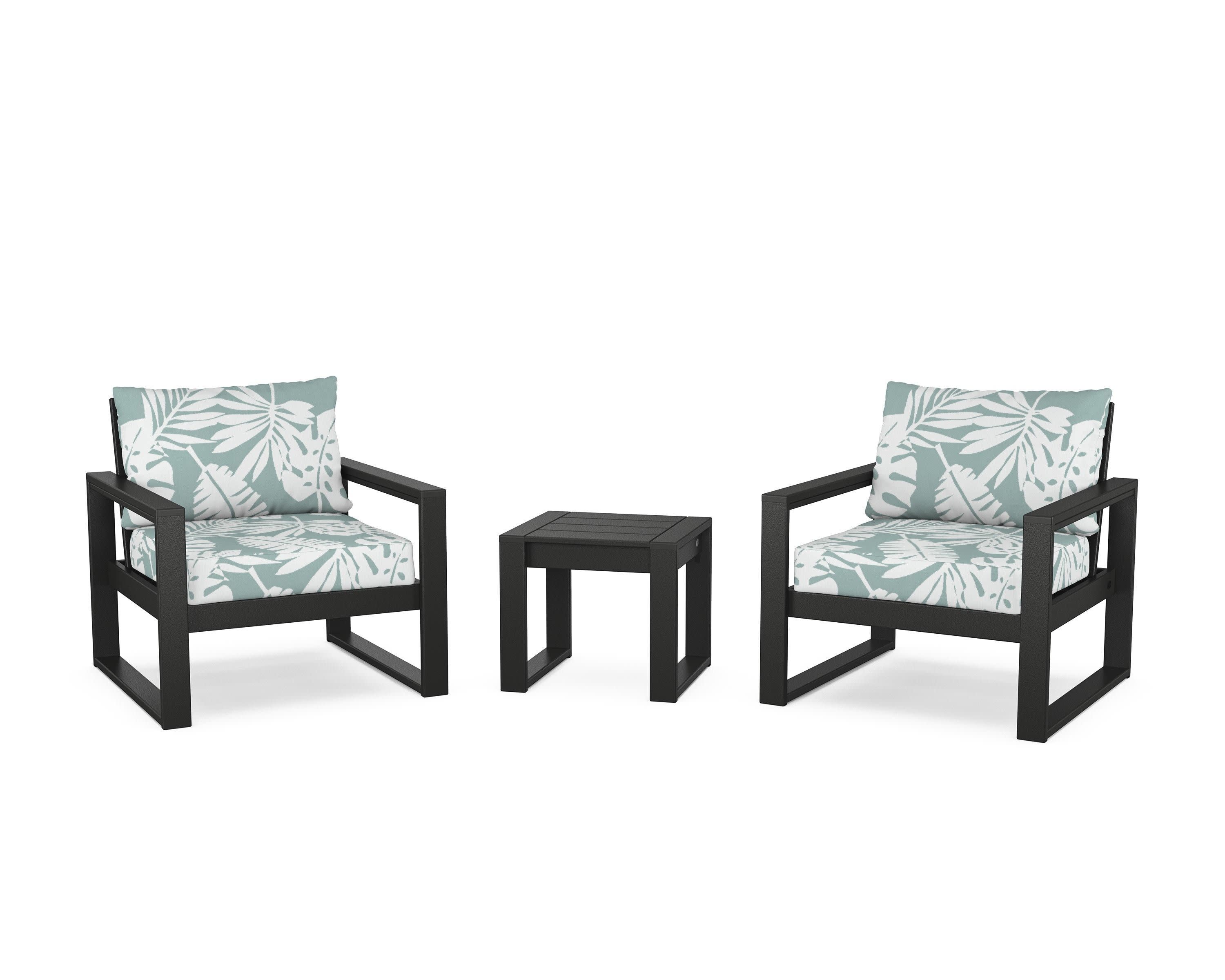 EDGE Sectional 3-Piece Deep Seating Set in Black / Leaf Glacier Spa