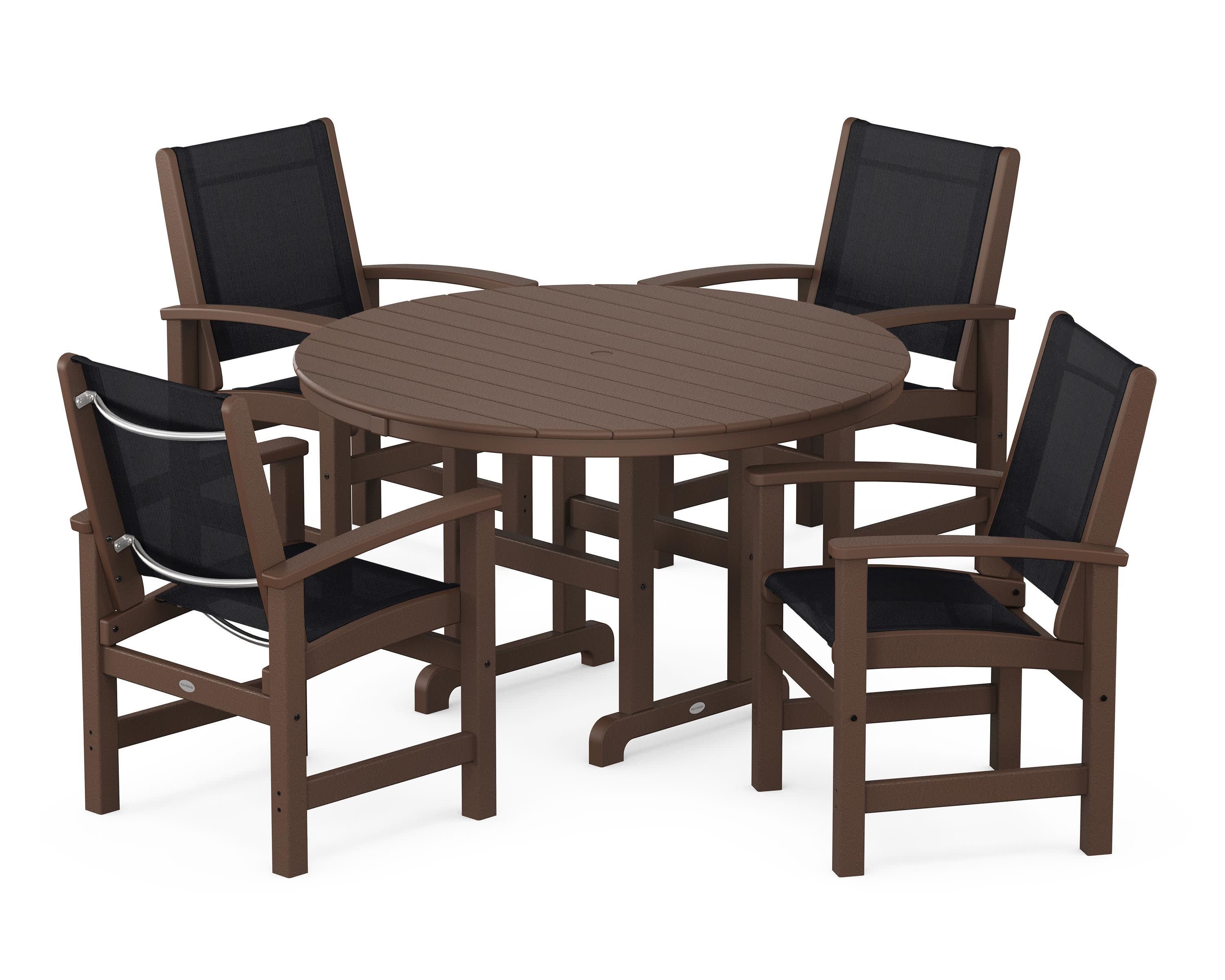 Coastal 5-Piece Round Farmhouse Dining Set in Mahogany / Black Sling
