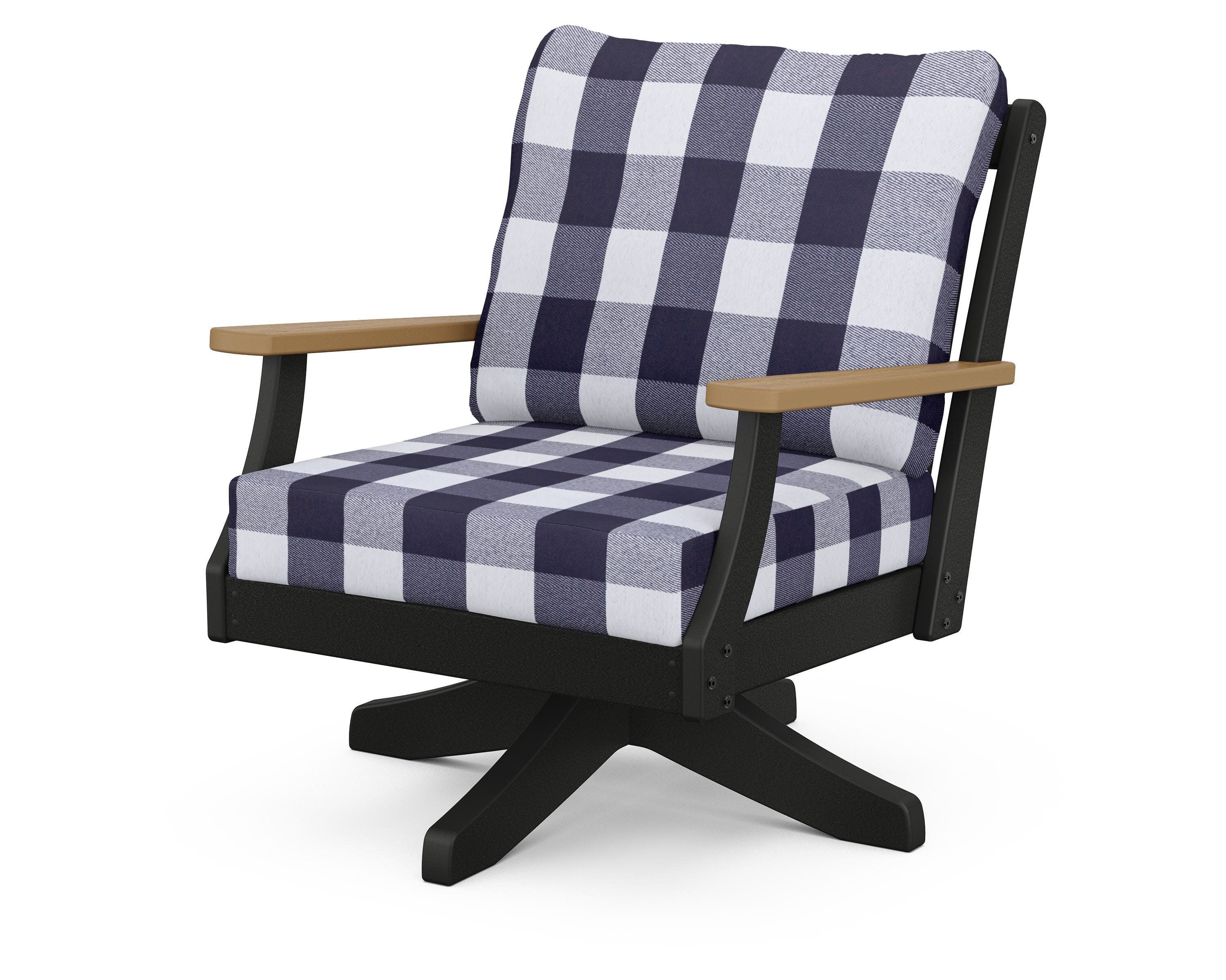 Braxton Deep Seating Swivel Chair in Black / Natural / Buffalo Plaid Navy