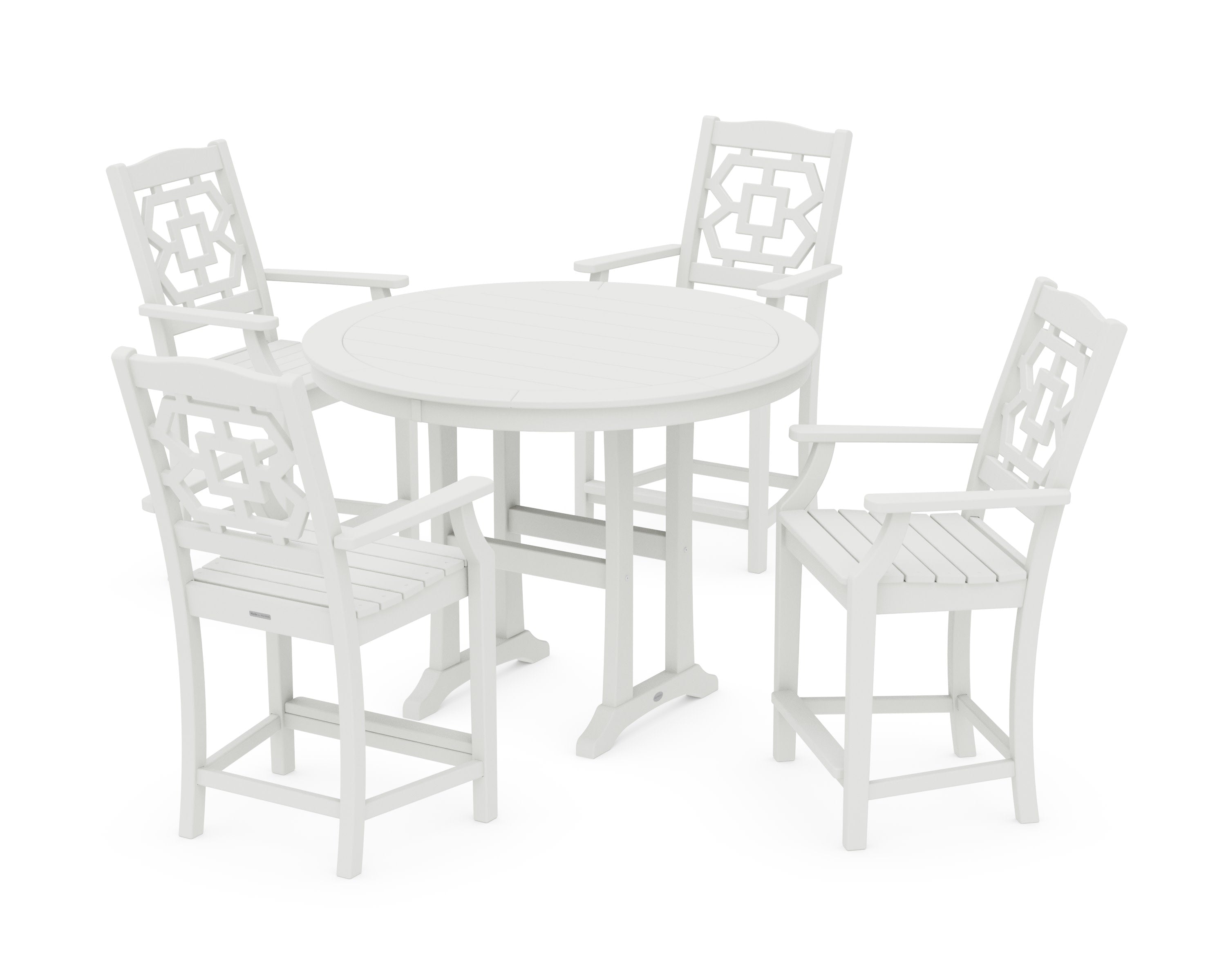 Chinoiserie 5-Piece Round Counter Set in Vintage White