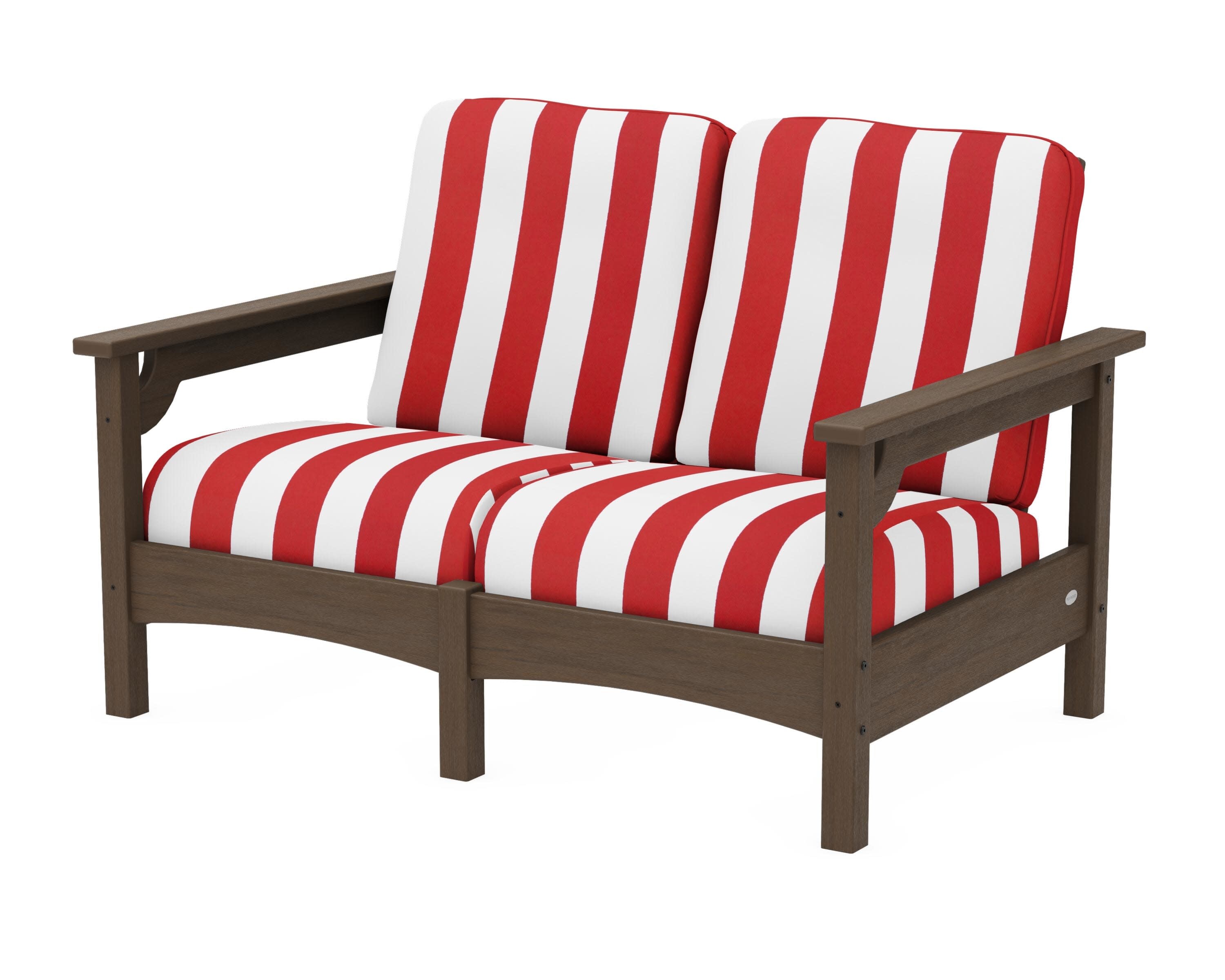 Club Loveseat in Kona / Cabana Stripe Crimson